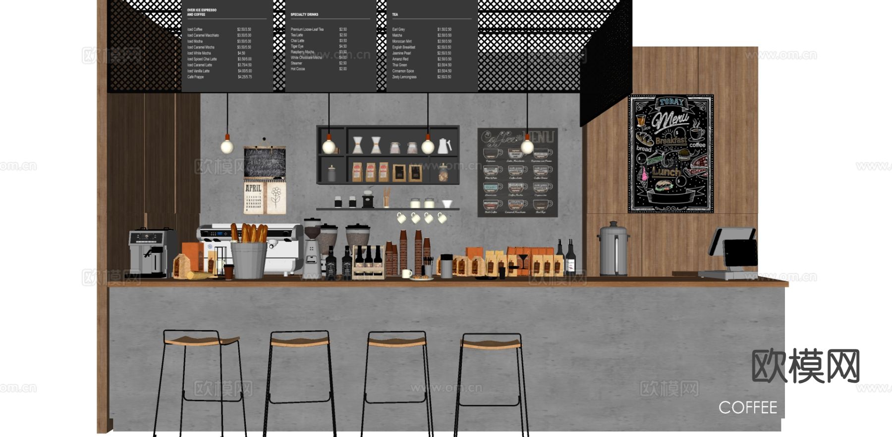 咖啡厅吧台su模型下载（渲染图1）