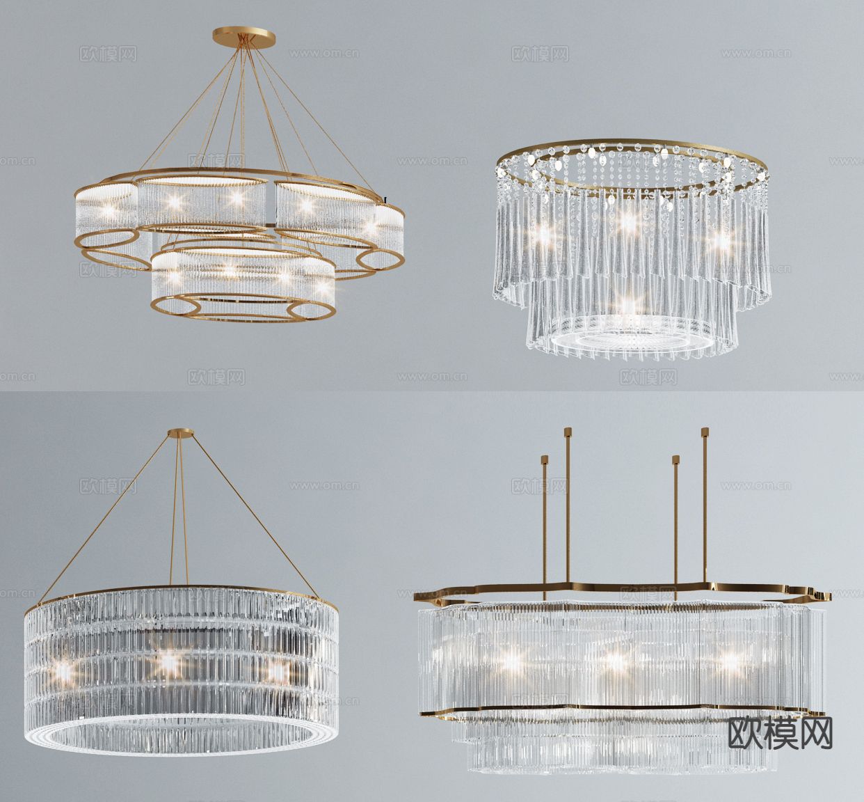 轻奢水晶吊灯3d模型下载（渲染图1）