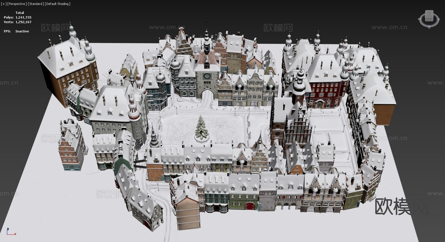 欧式城镇广场 圣诞雪景3d模型下载（渲染图5）