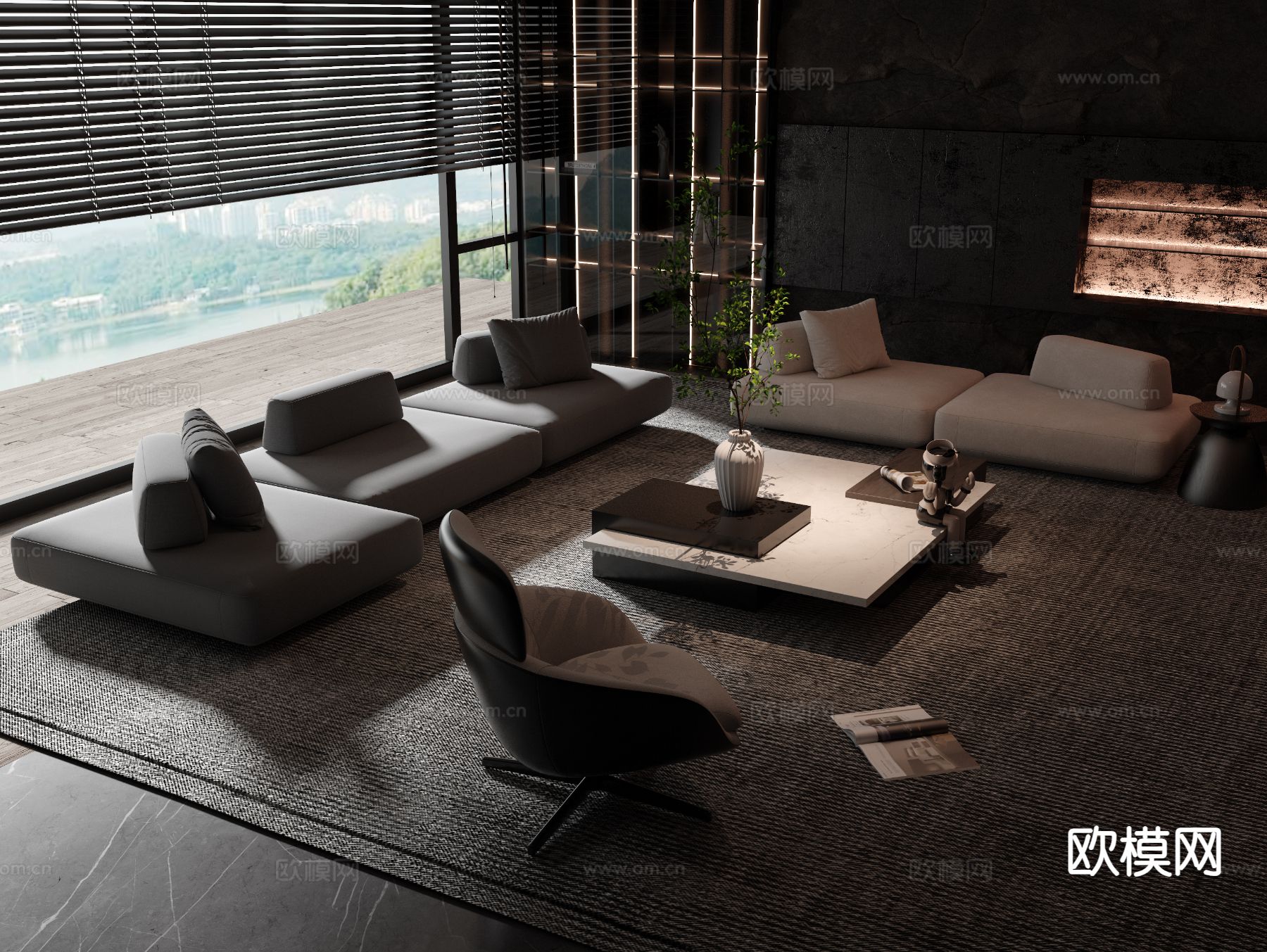 现代组合沙发su模型下载（渲染图2）