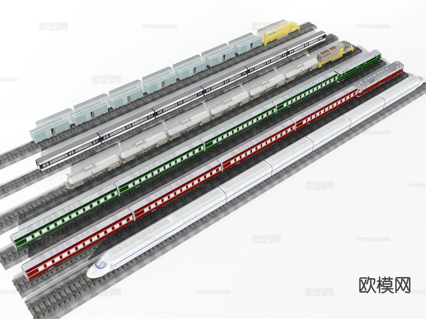 轨道 客运 货运火车头 火车 车厢3d模型