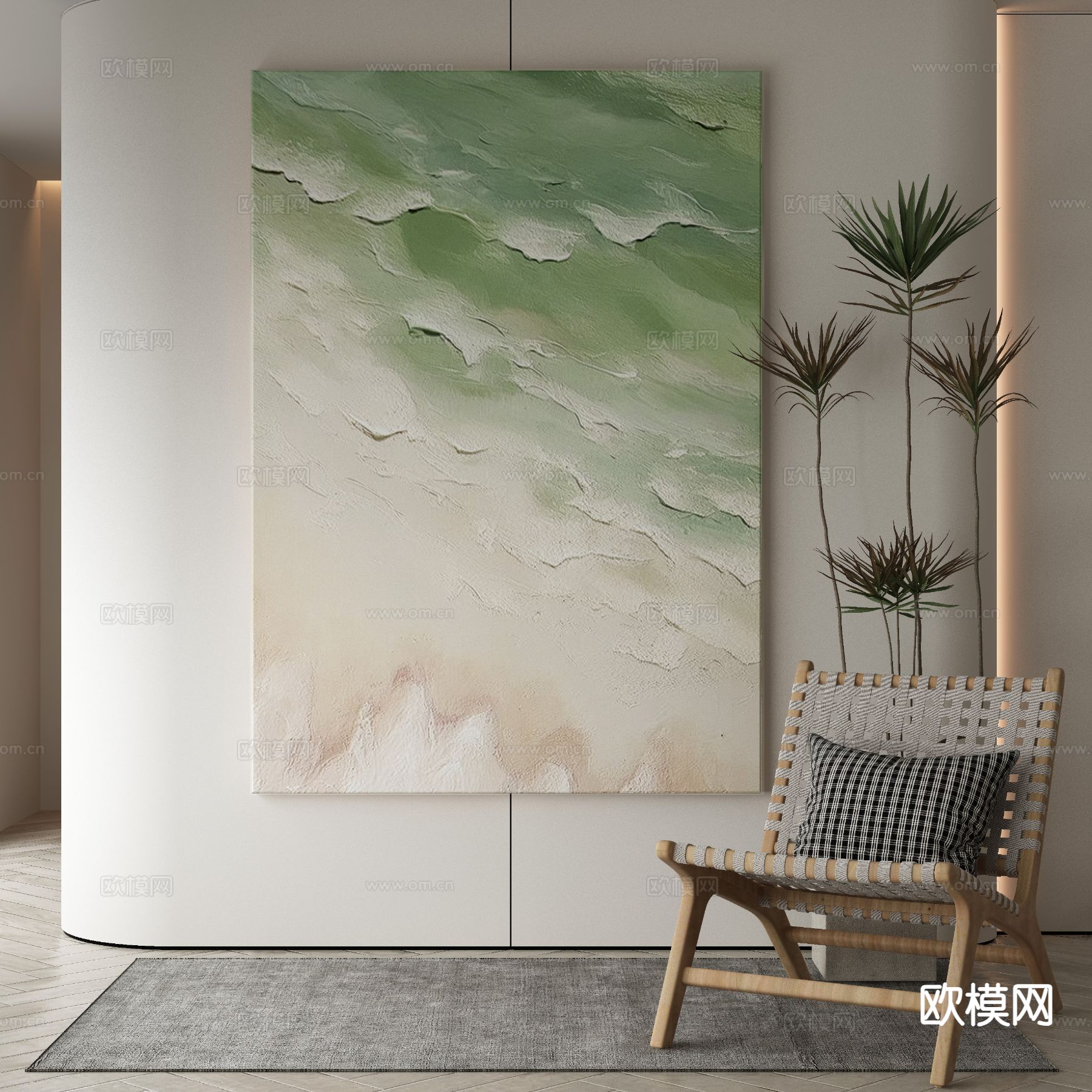 现代装饰画 渐变画 海浪油画3d模型