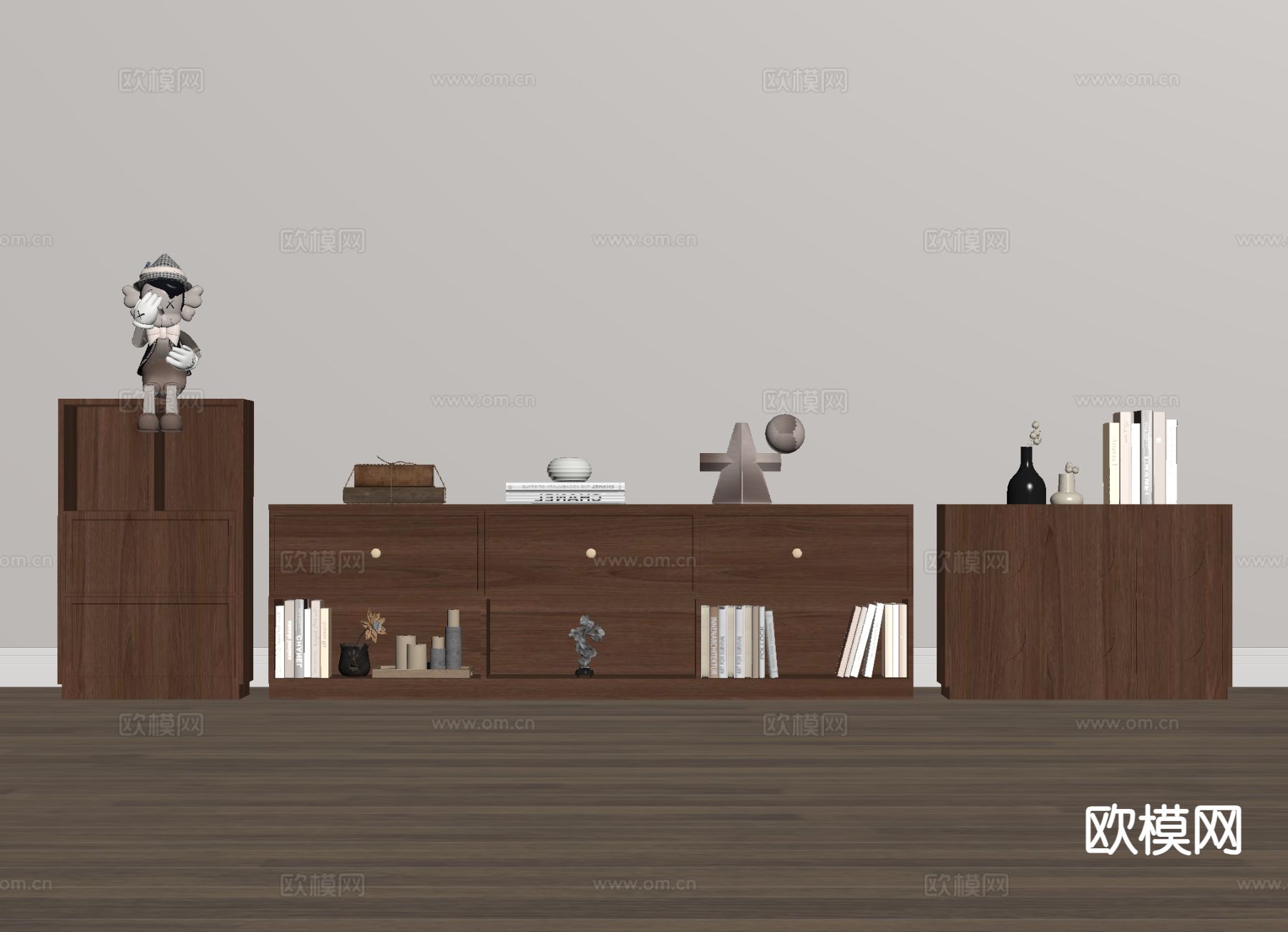 中古风电视柜su模型下载（渲染图1）