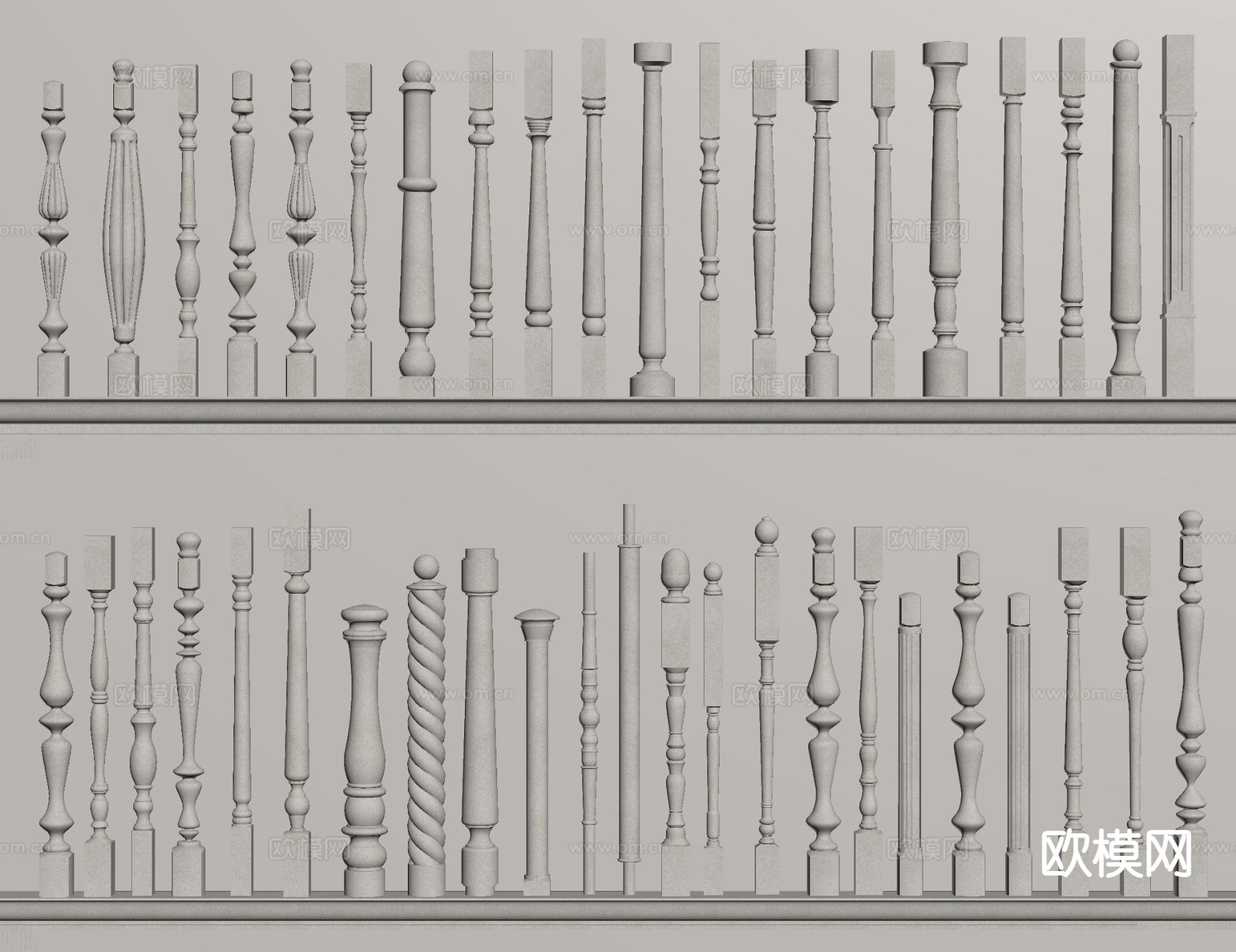 欧式柱子 石膏柱 楼梯扶手柱su模型