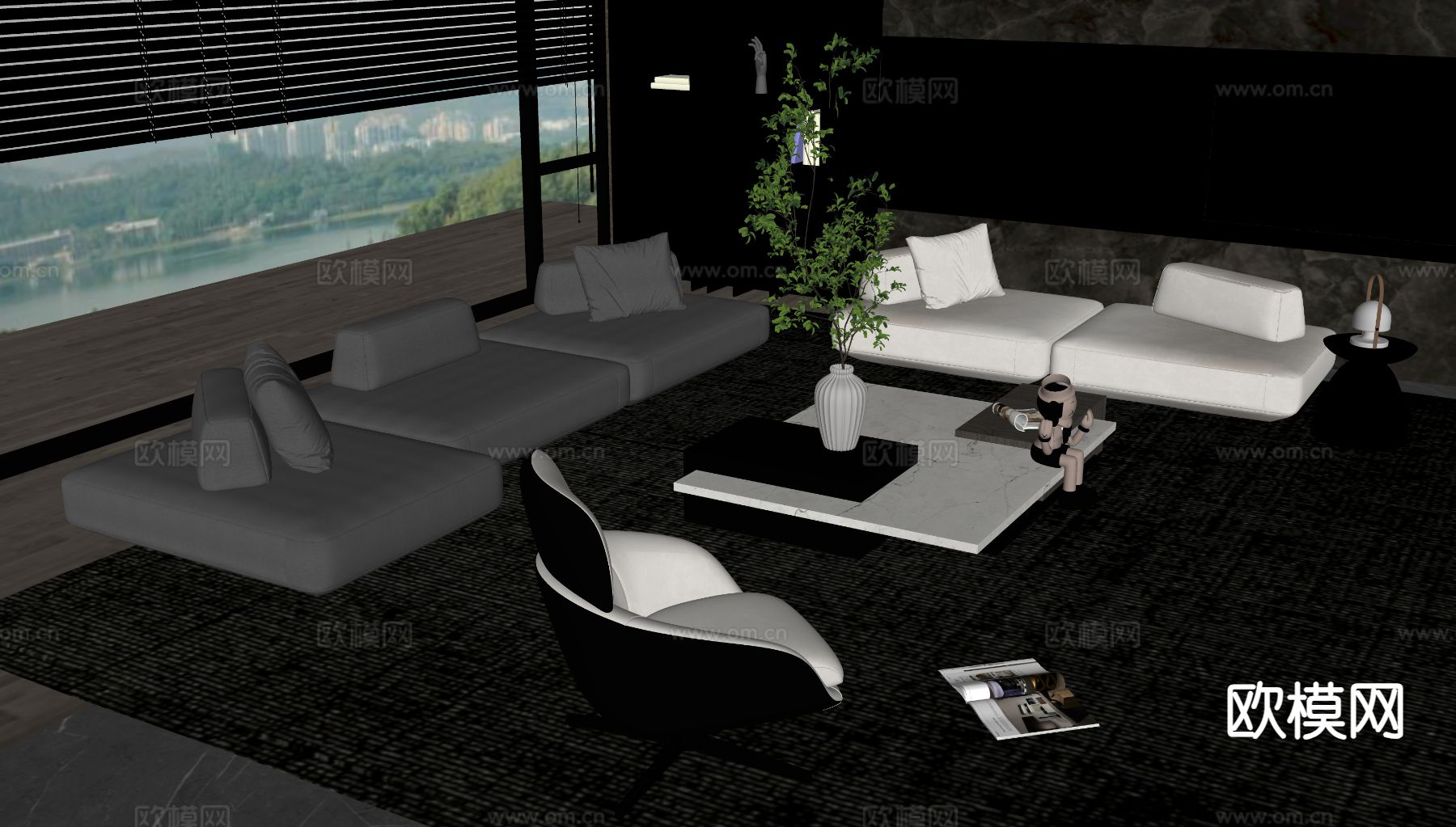 现代组合沙发su模型下载（渲染图1）