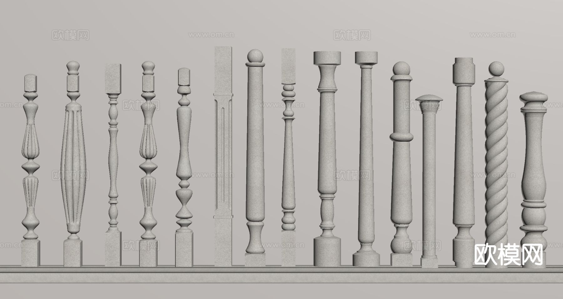 欧式柱子 石膏柱 楼梯扶手柱su模型