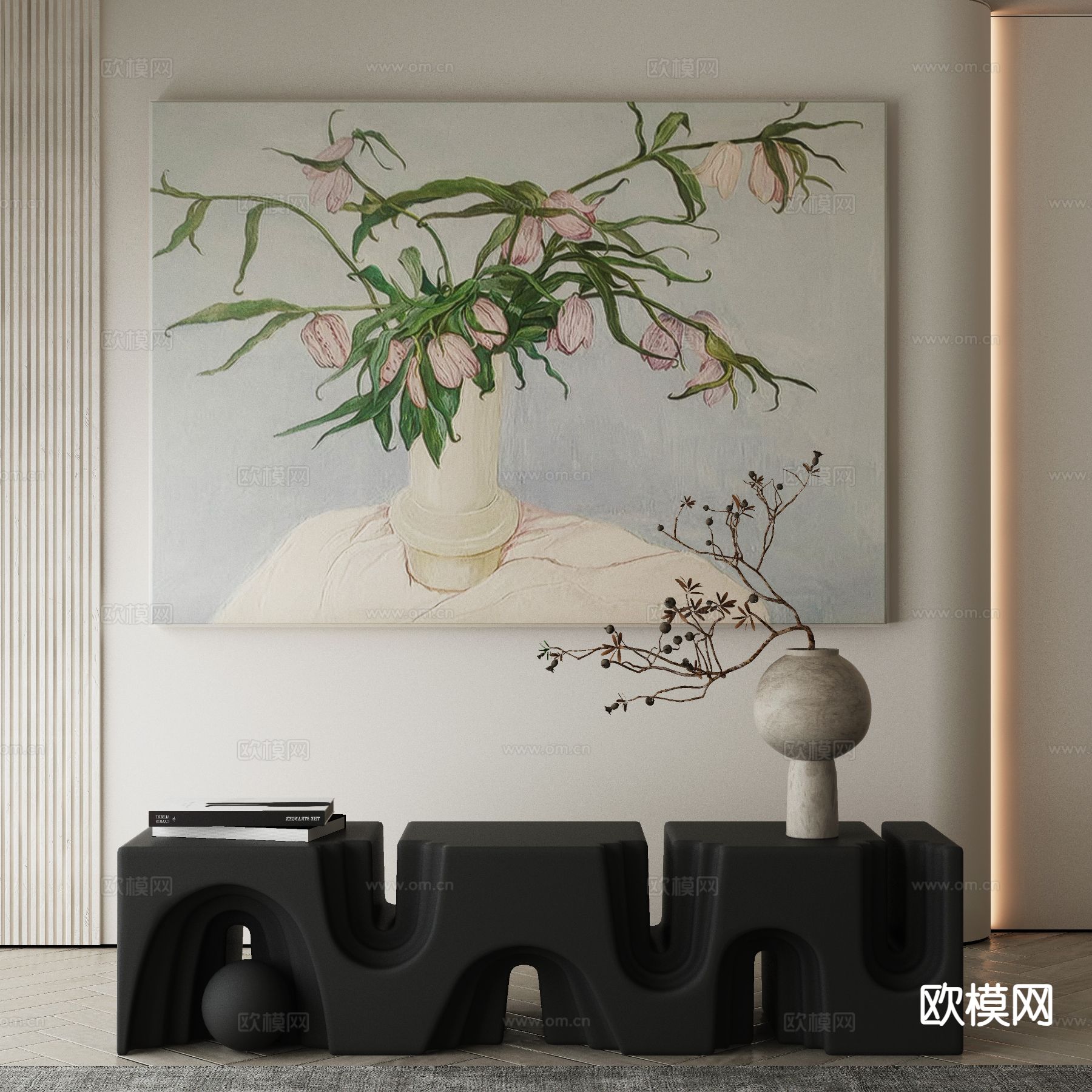 现代装饰画 花朵油画3d模型