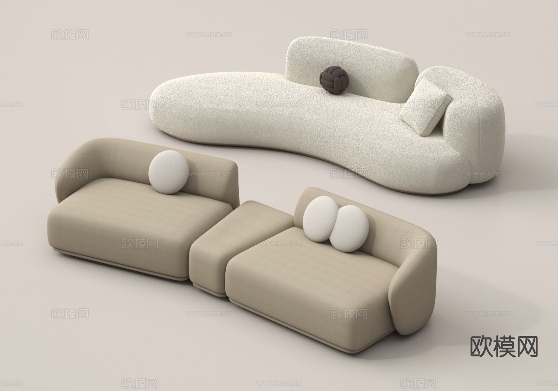 沙发 多人沙发 弧形沙发su模型下载（渲染图2）