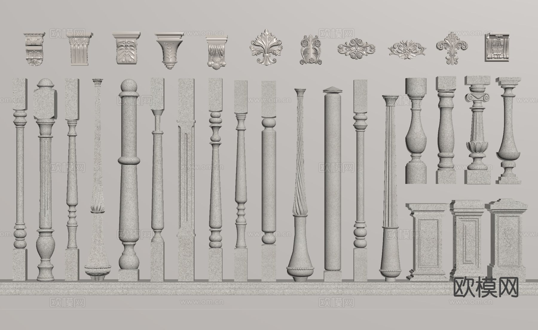 欧式柱子 栏杆柱 扶手柱 石膏雕花su模型
