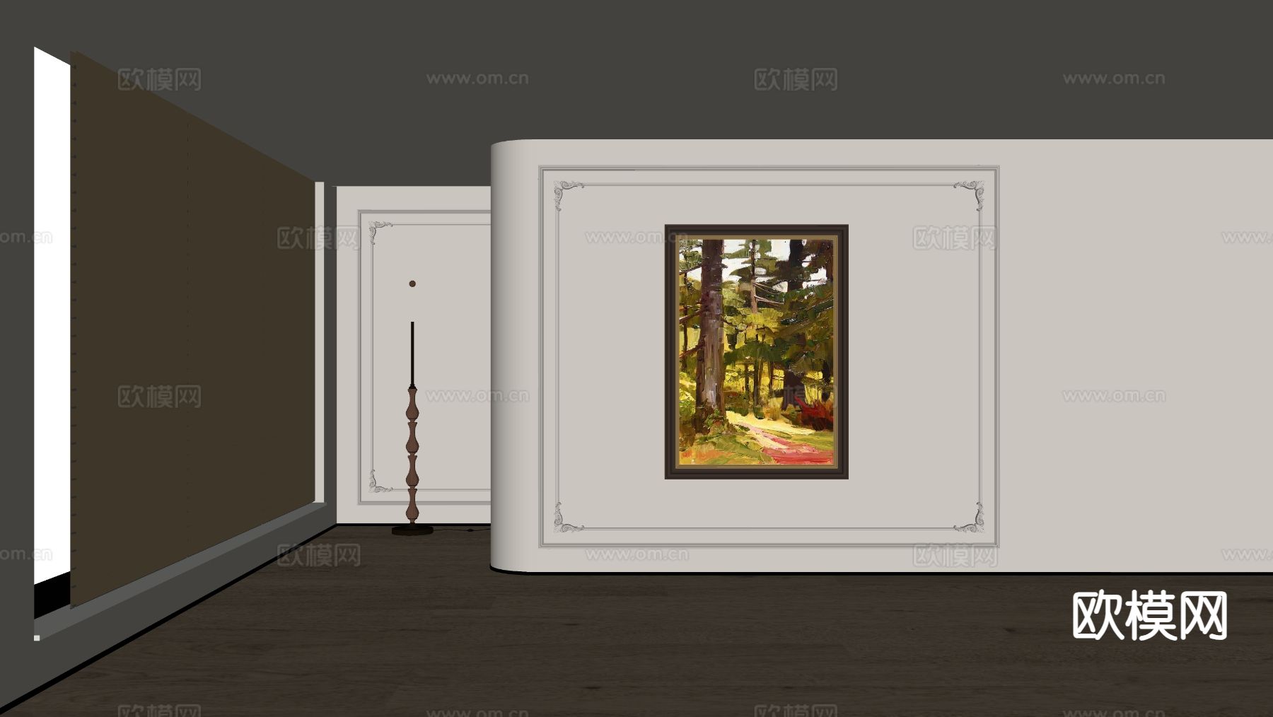 美式装饰画 油画su模型下载（渲染图1）