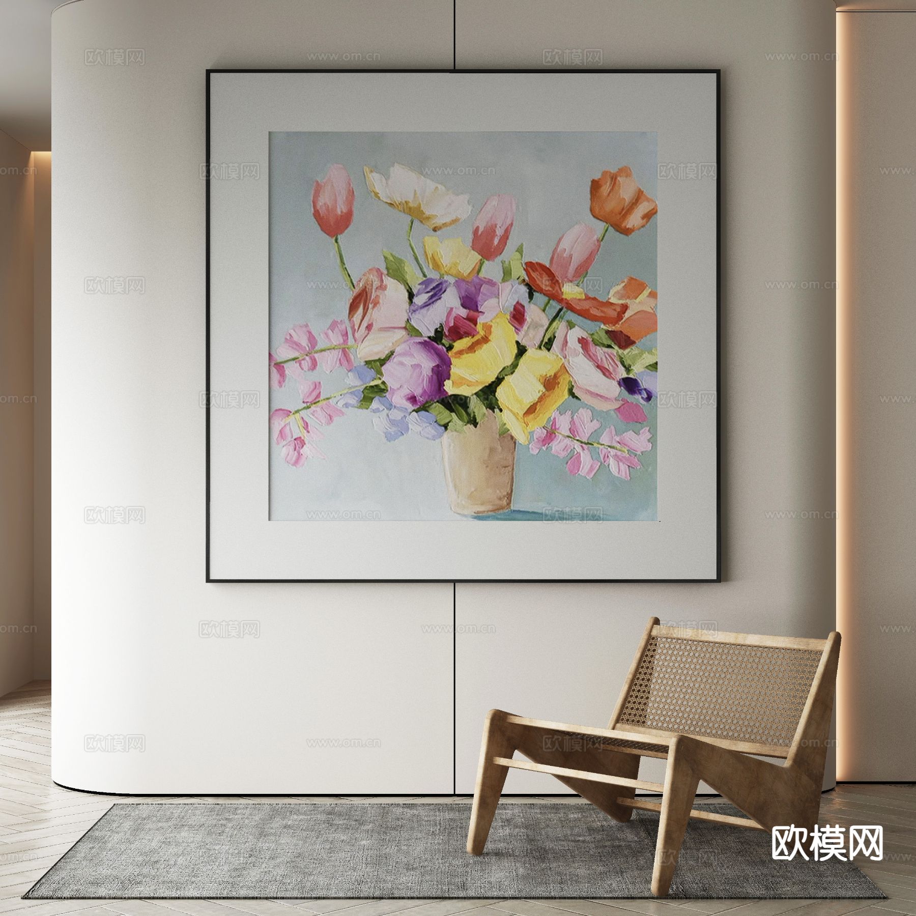 新中式装饰画 花朵油画3d模型