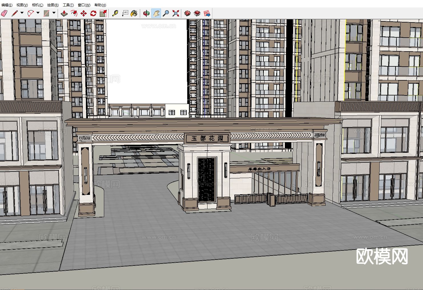 新中式住宅小区 出入口 大门 入口su模型