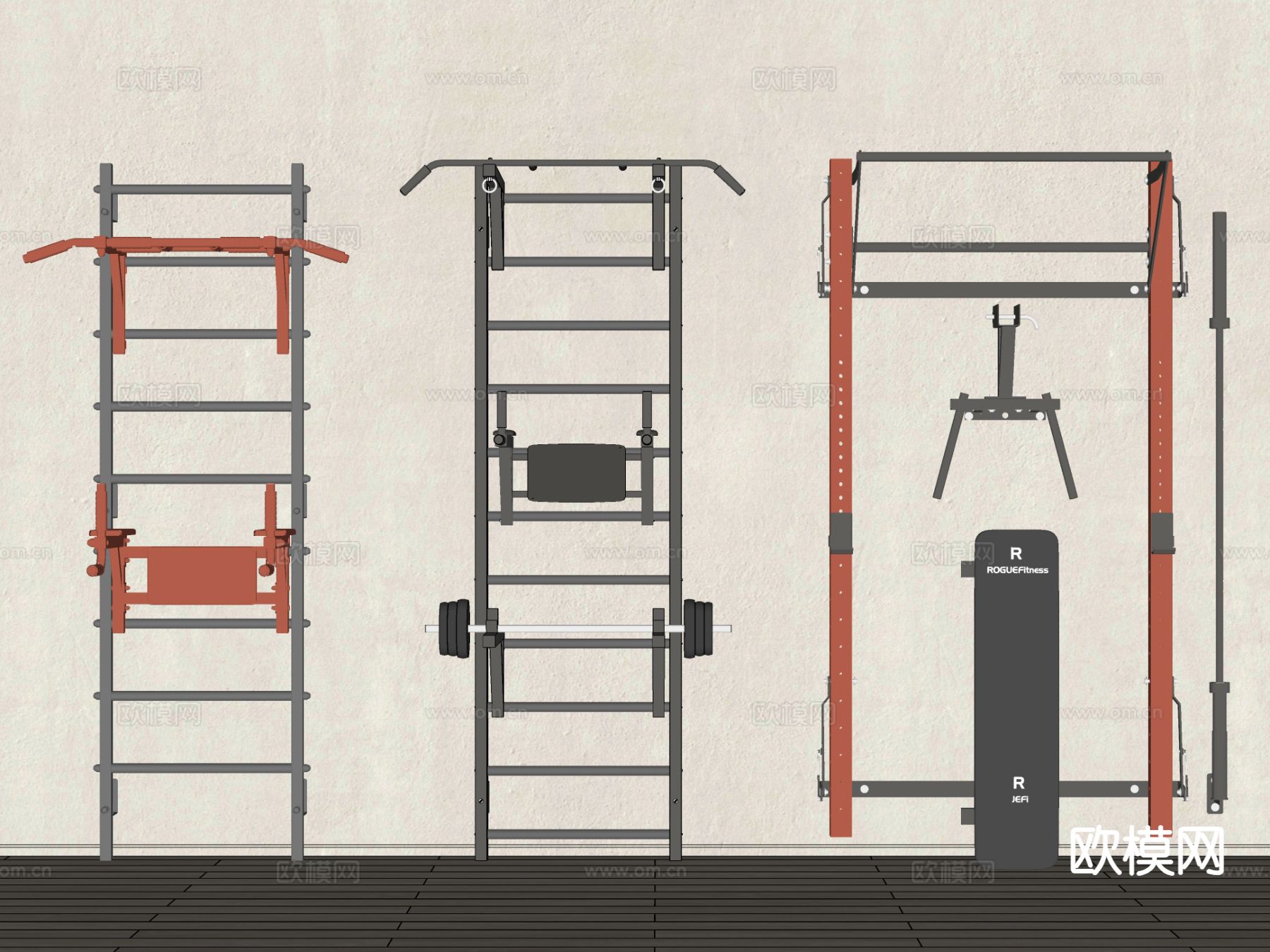 现代健身器材 室内健身架su模型