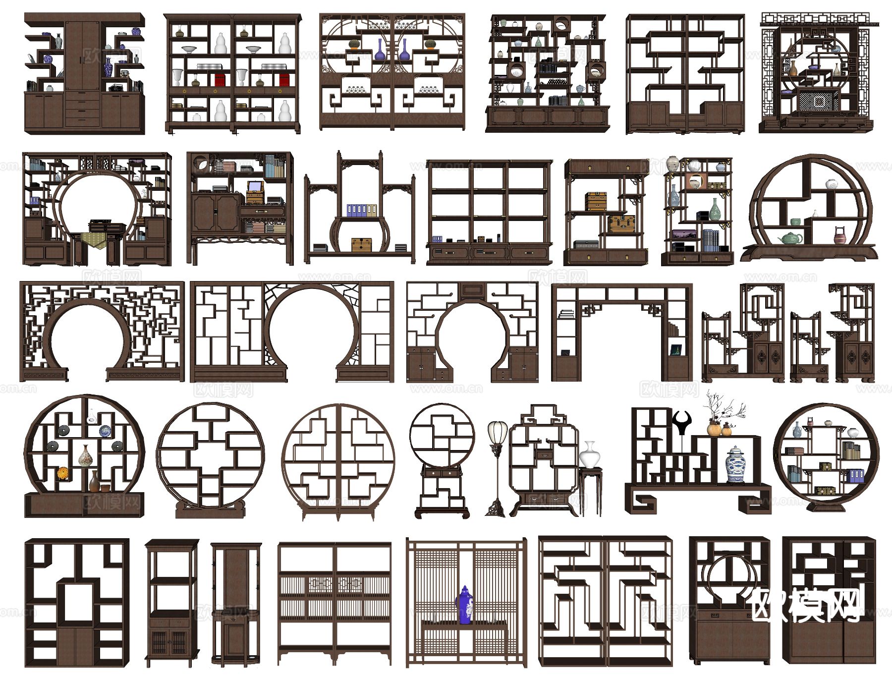 中式博古架 月亮门博古架su模型