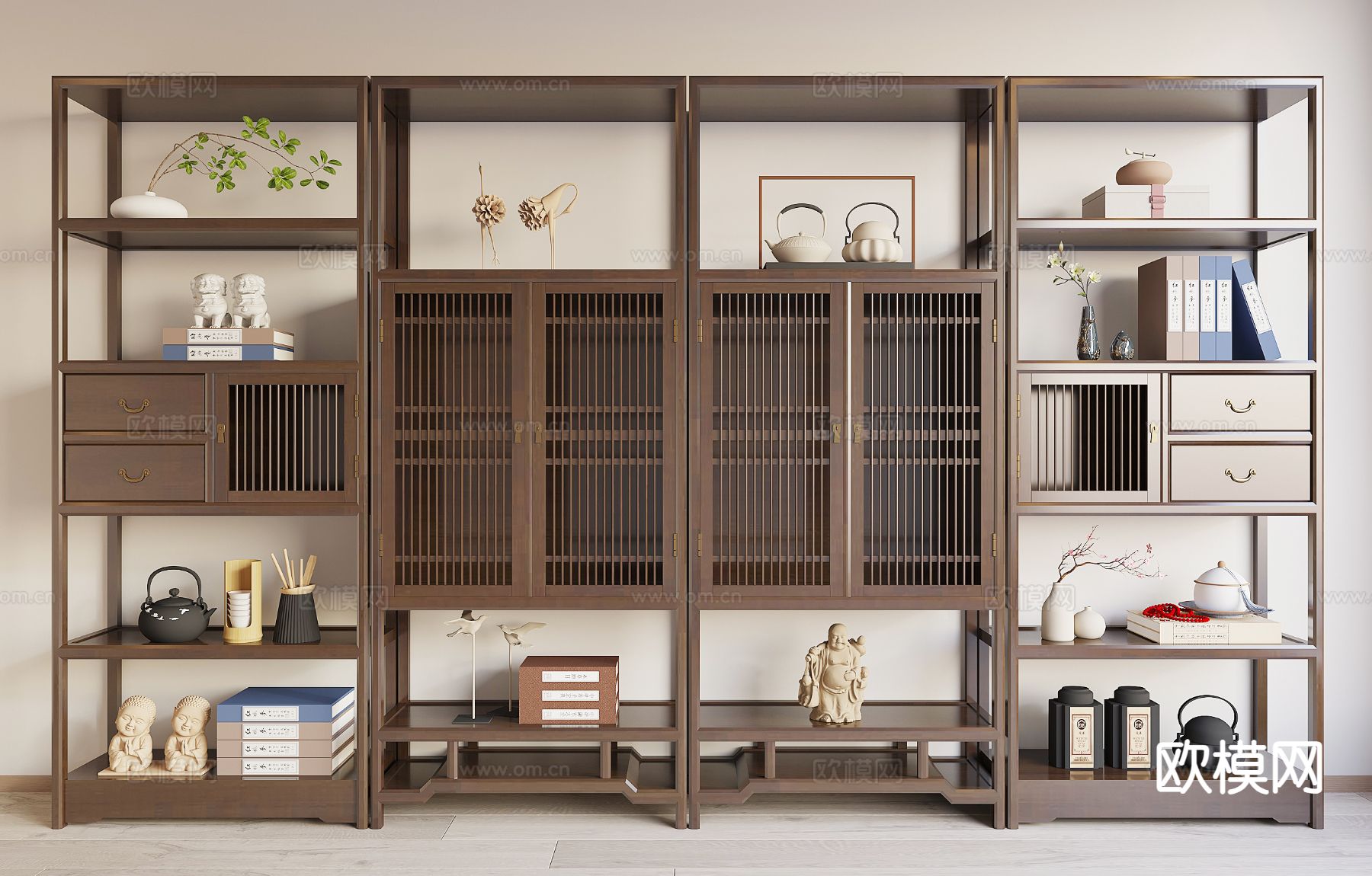 新中式博古架su模型下载（渲染图2）
