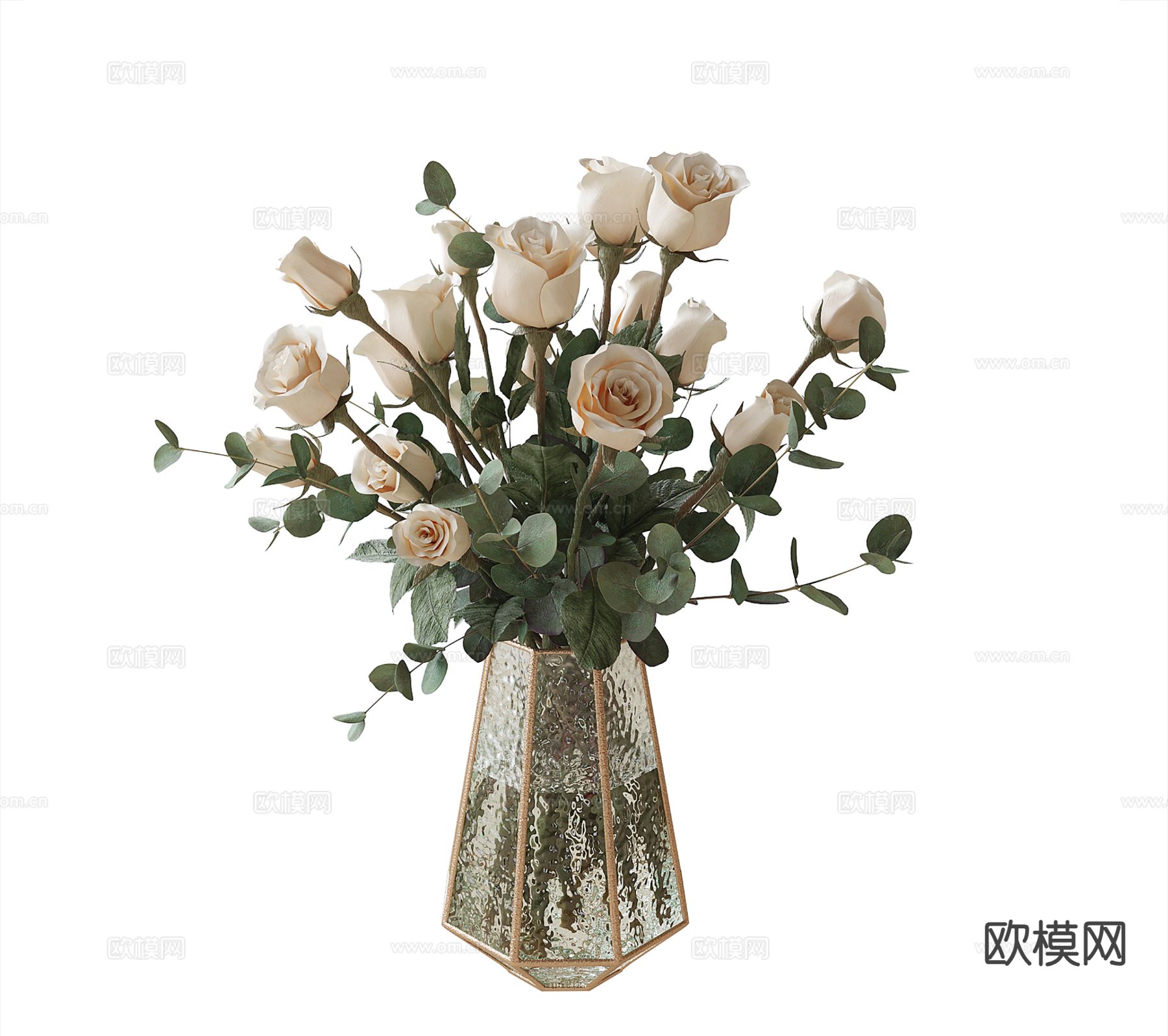 现代花瓶 花艺 插花 鲜花 玫瑰花3d模型