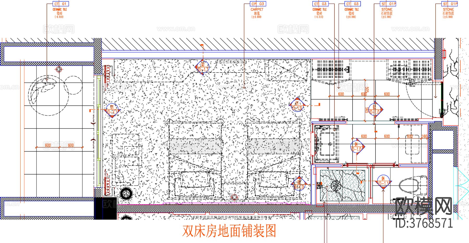 酒店客房cad平面图