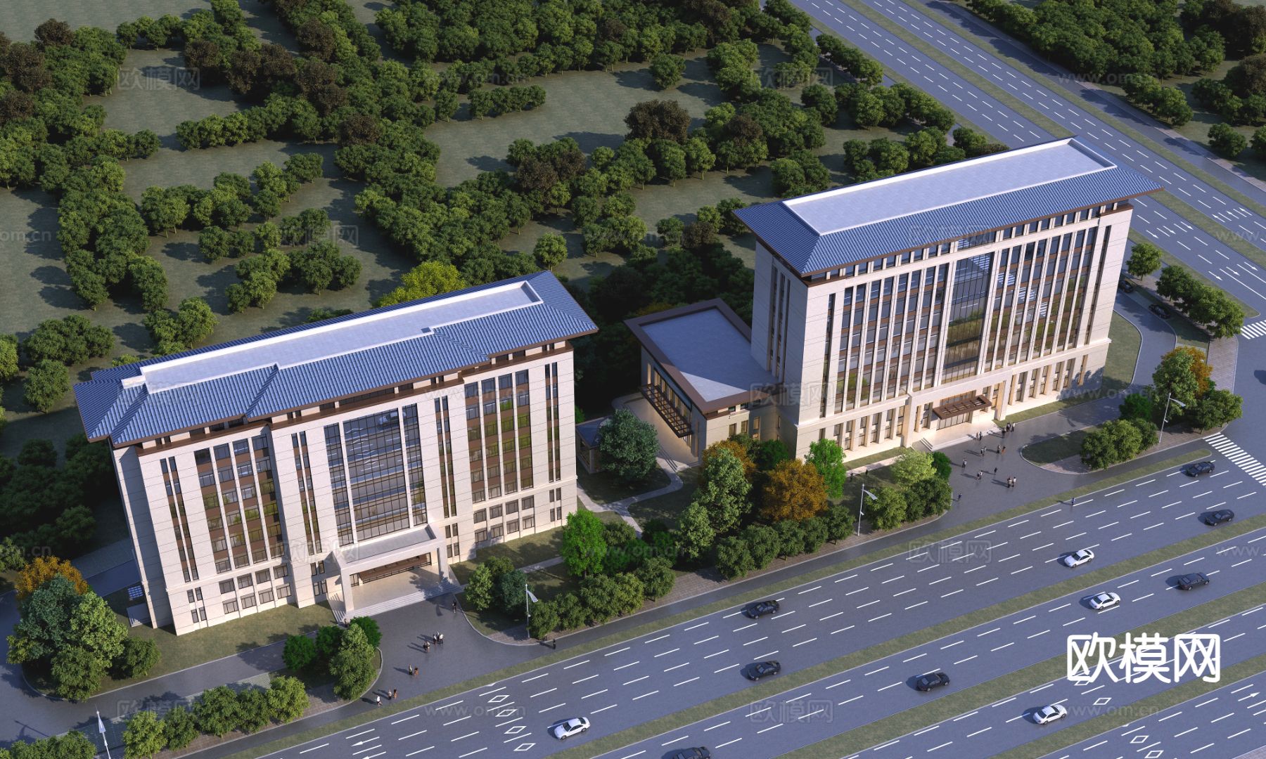 简欧办公楼 银行 行政楼su模型下载（渲染图2）