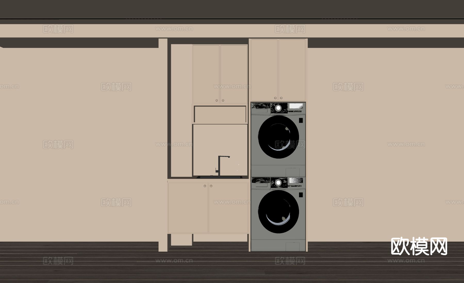 法式洗衣机柜 阳台柜su模型