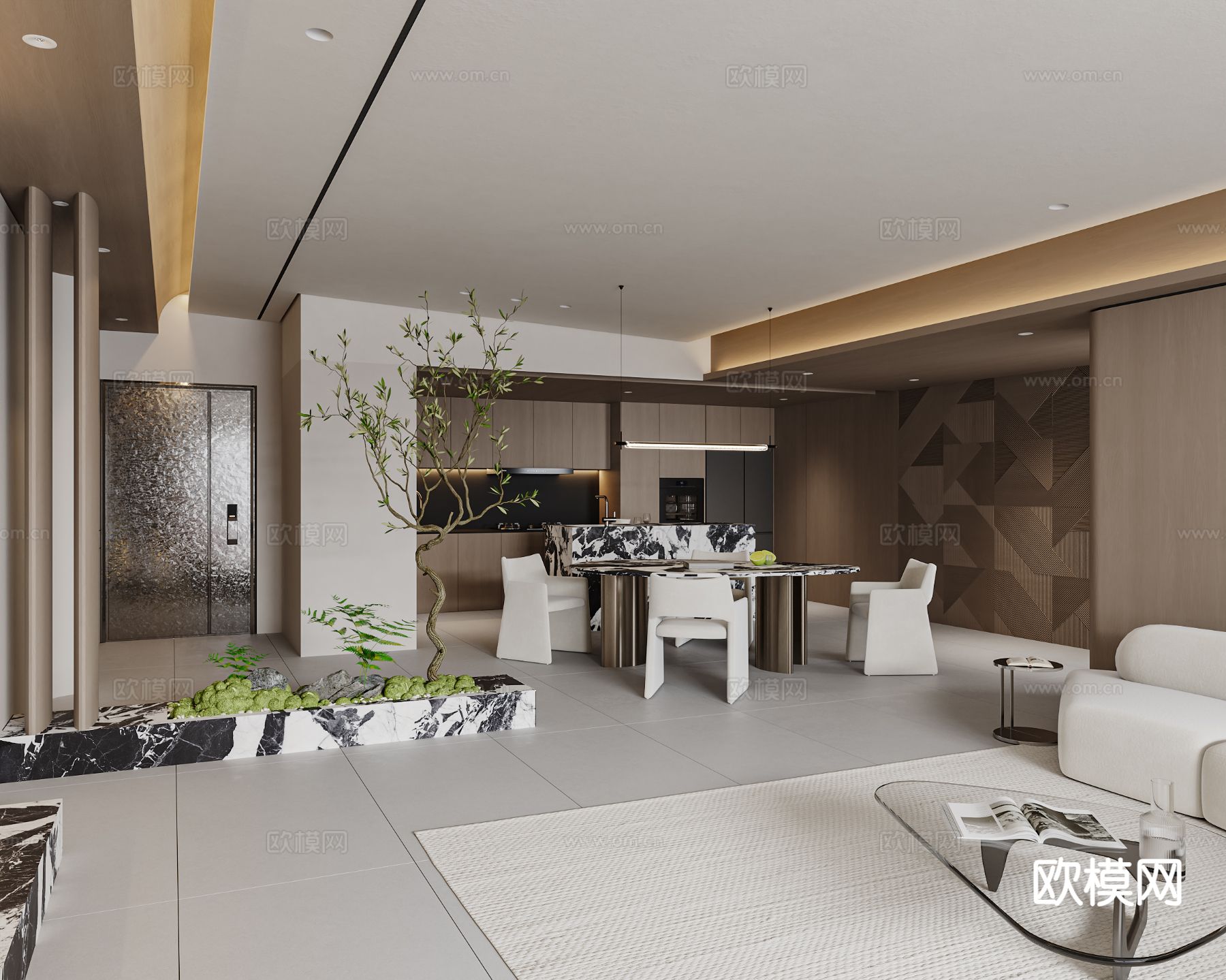 意式极简客餐厅3d模型下载（渲染图3）