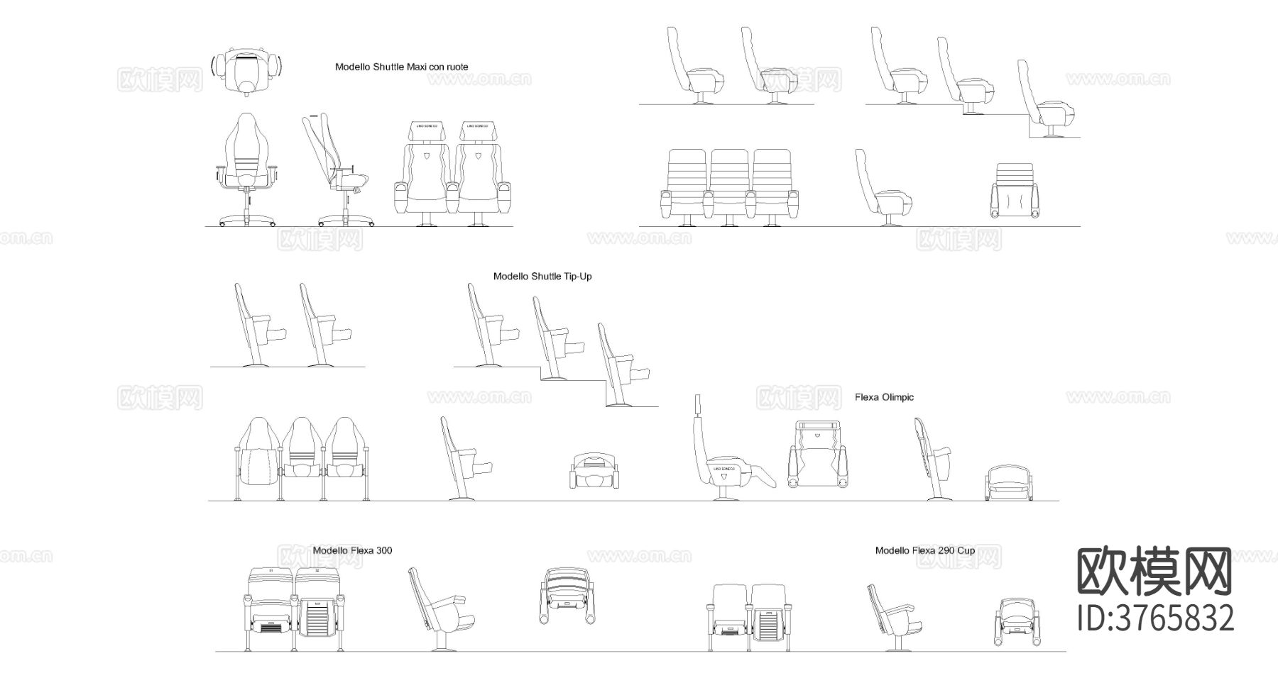 礼堂扶手椅cad图库下载