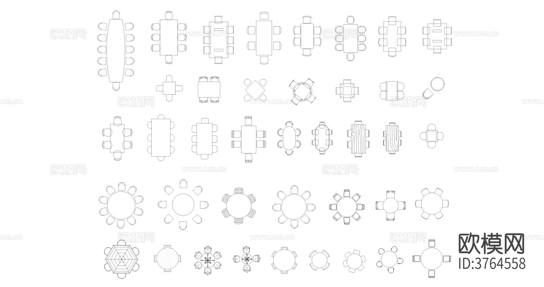 餐厅设备餐厅桌椅组合cad图库下载