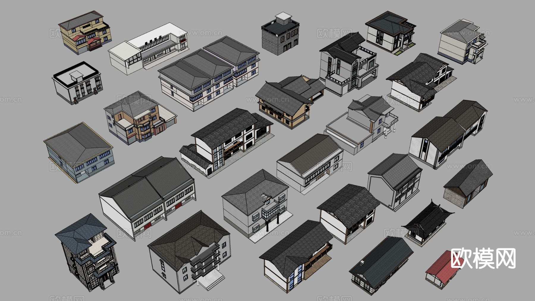 新中式农村自建房 乡村建筑su模型