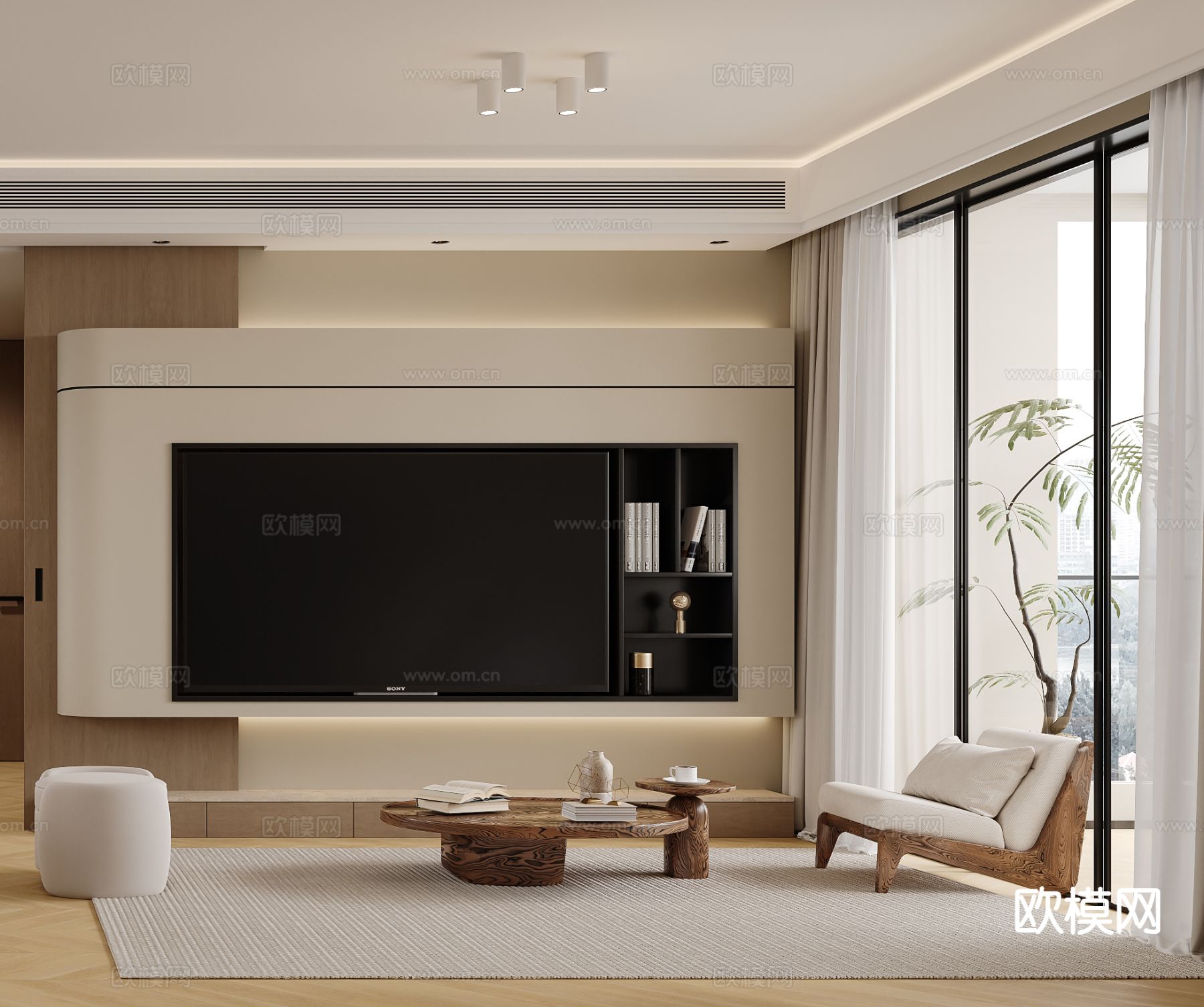 中古风电视背景墙3d模型下载