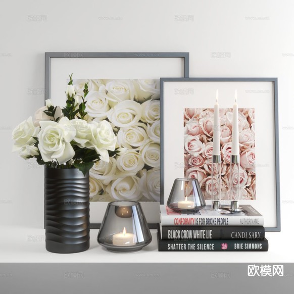 现代装饰品 摆件 书籍 花瓶3d模型下载