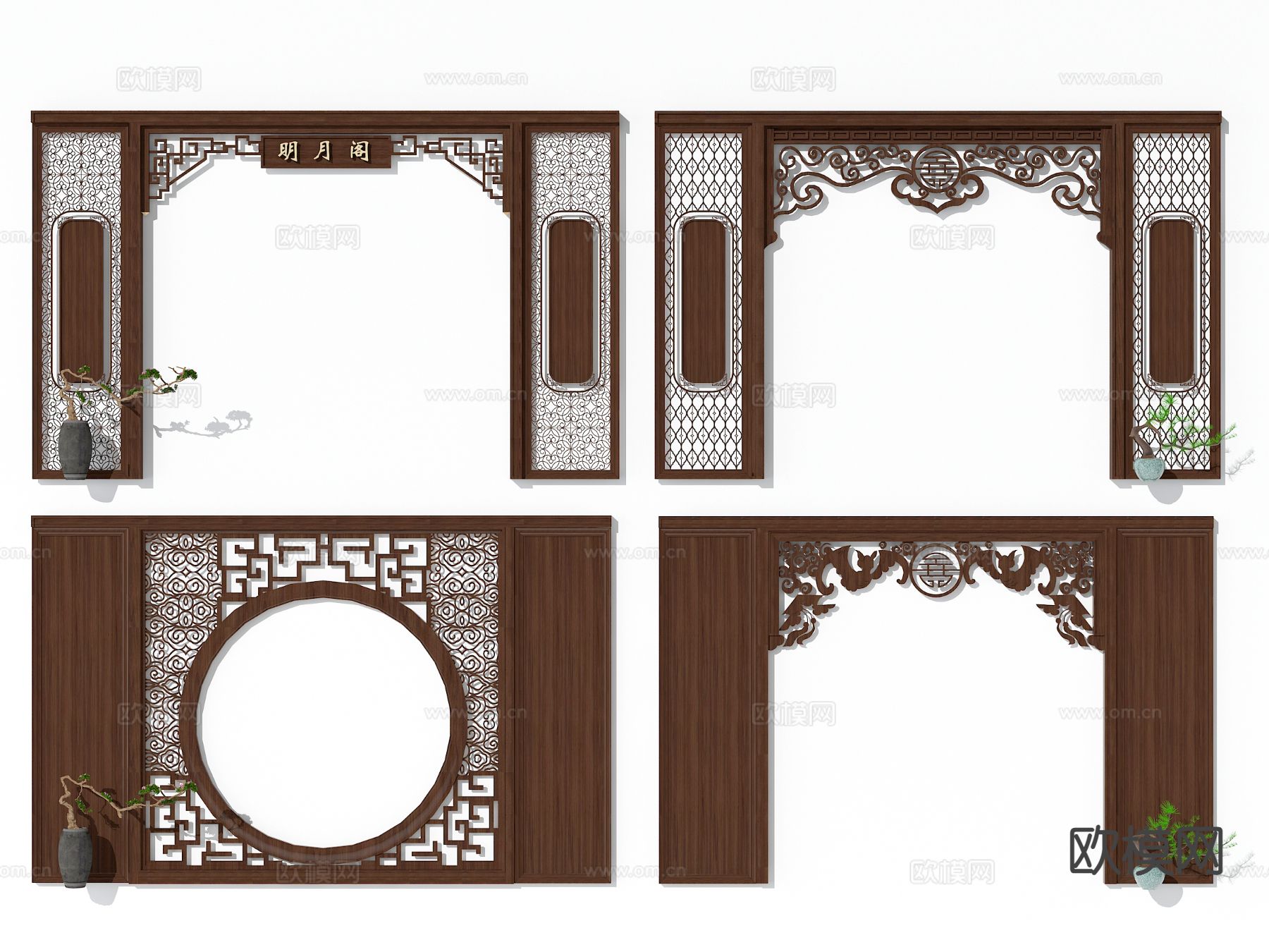 中式实木门洞 雕花门拱 垭口3d模型