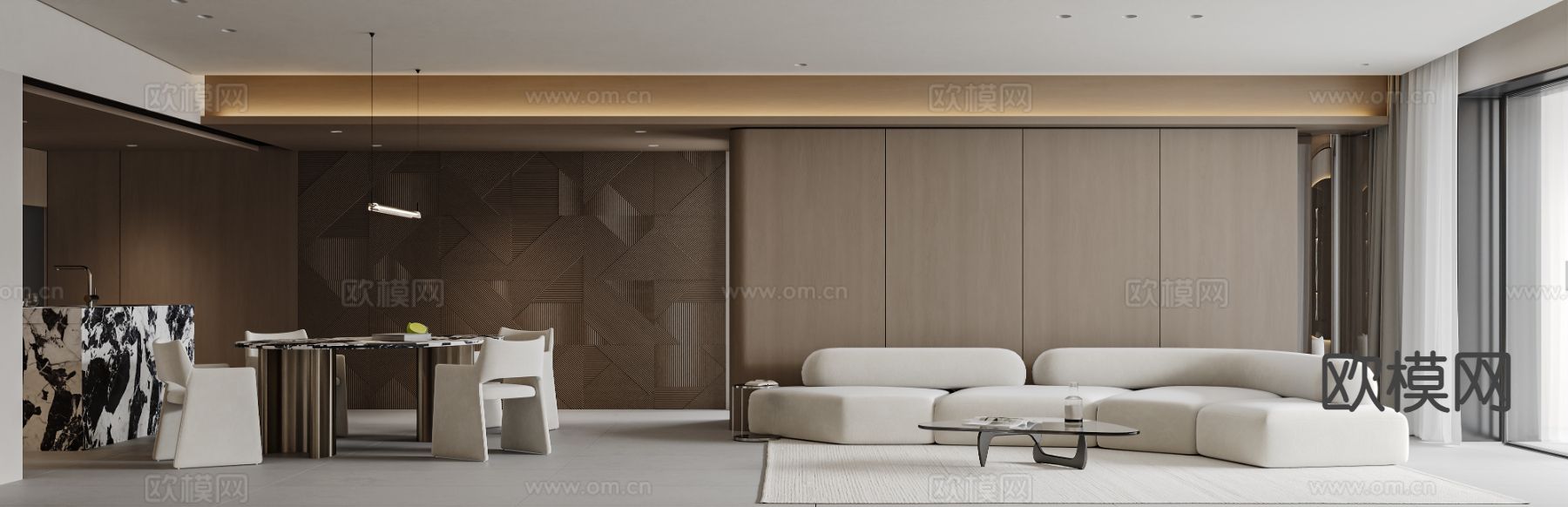 意式极简客餐厅3d模型下载（渲染图4）