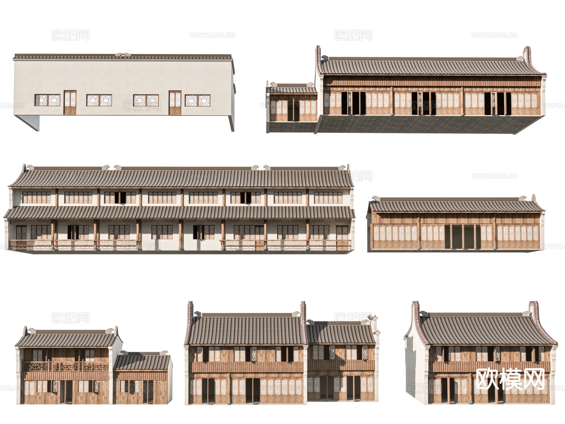 新中式乡村民房 商业街建筑su模型