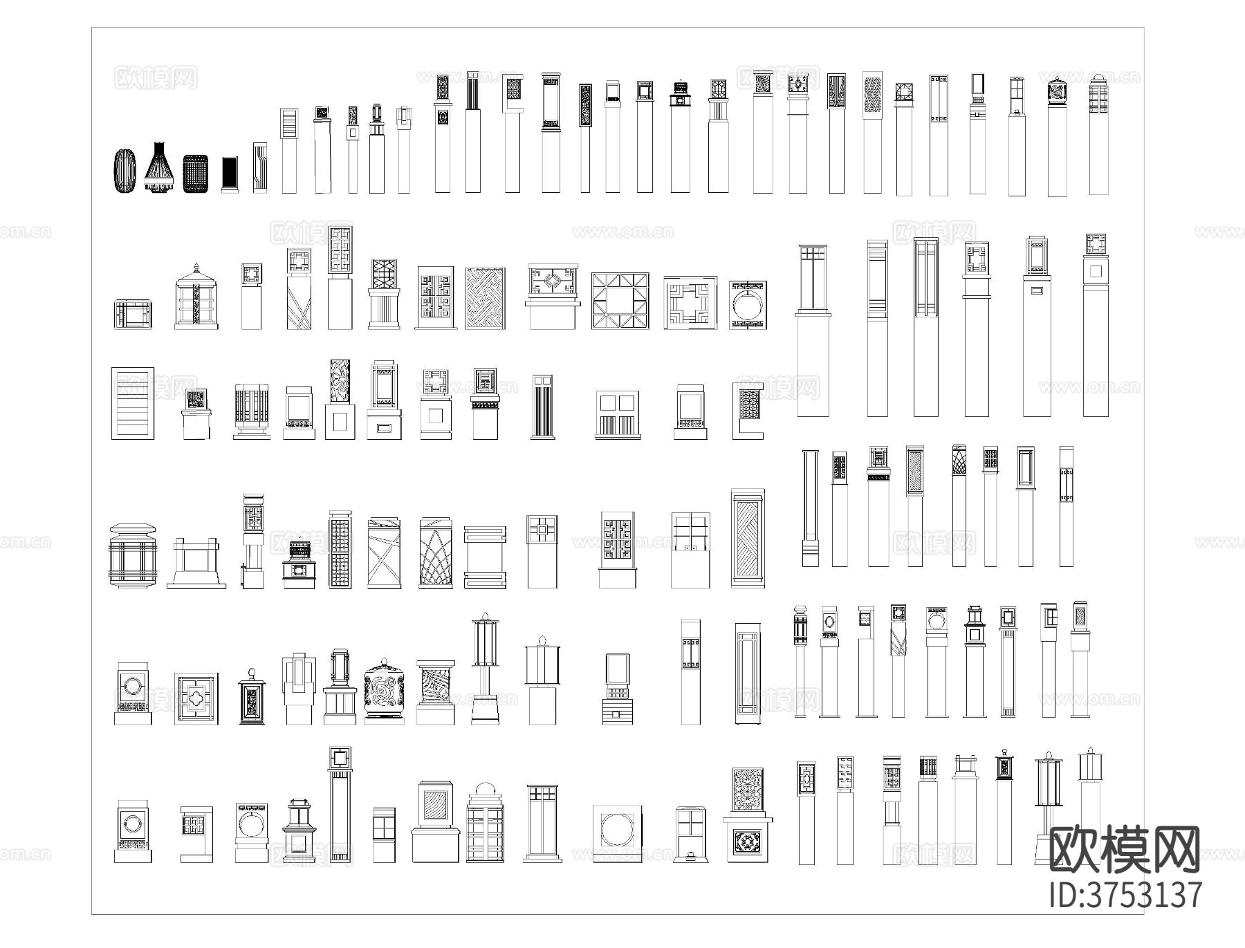景观灯CAD图库下载（渲染图2）