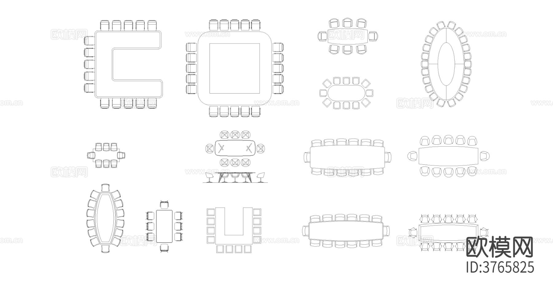 会议桌椅餐桌椅组合cad图库