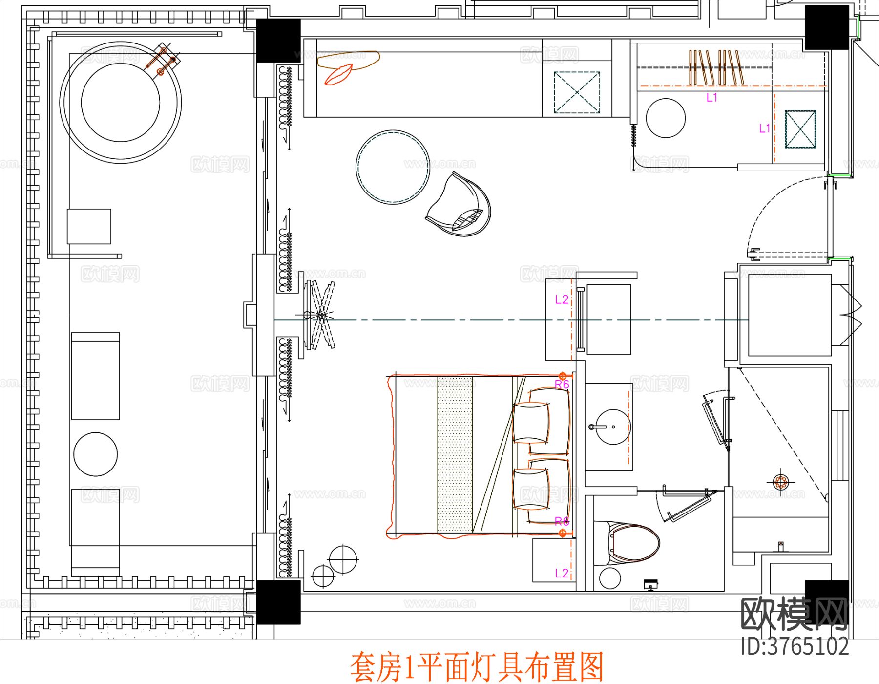 酒店客房 酒店房间 客房平面图 房间平面布局 客房平面布置cad施工图