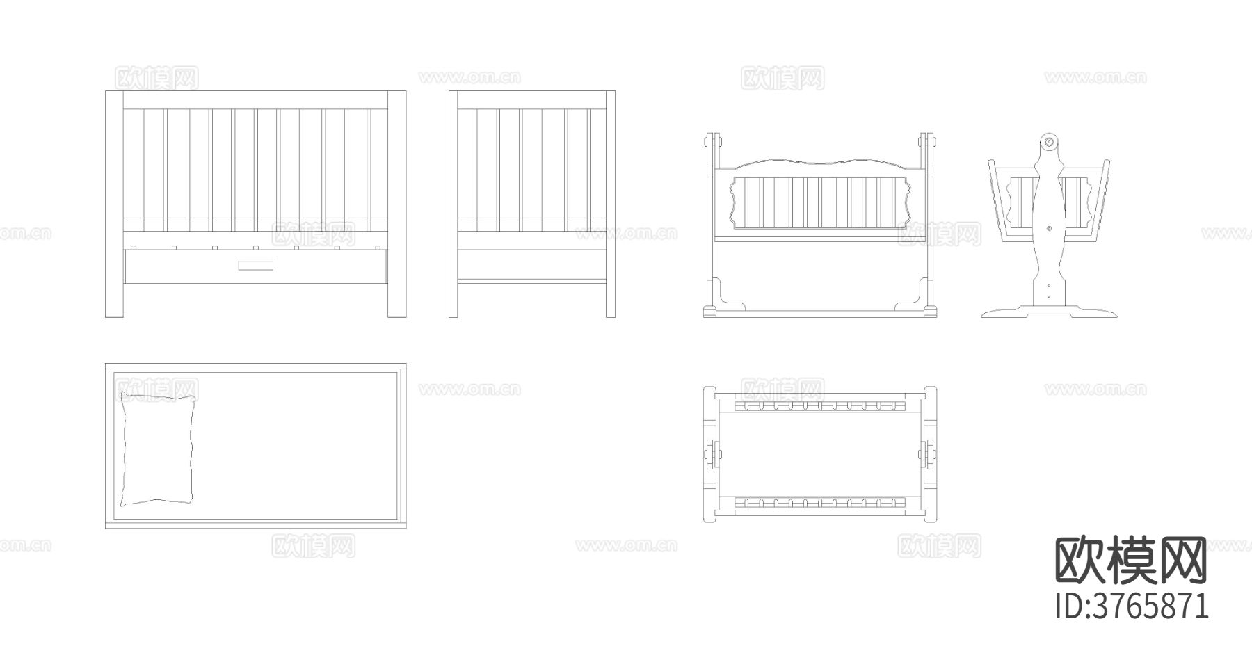 婴儿摇篮婴儿床cad图库