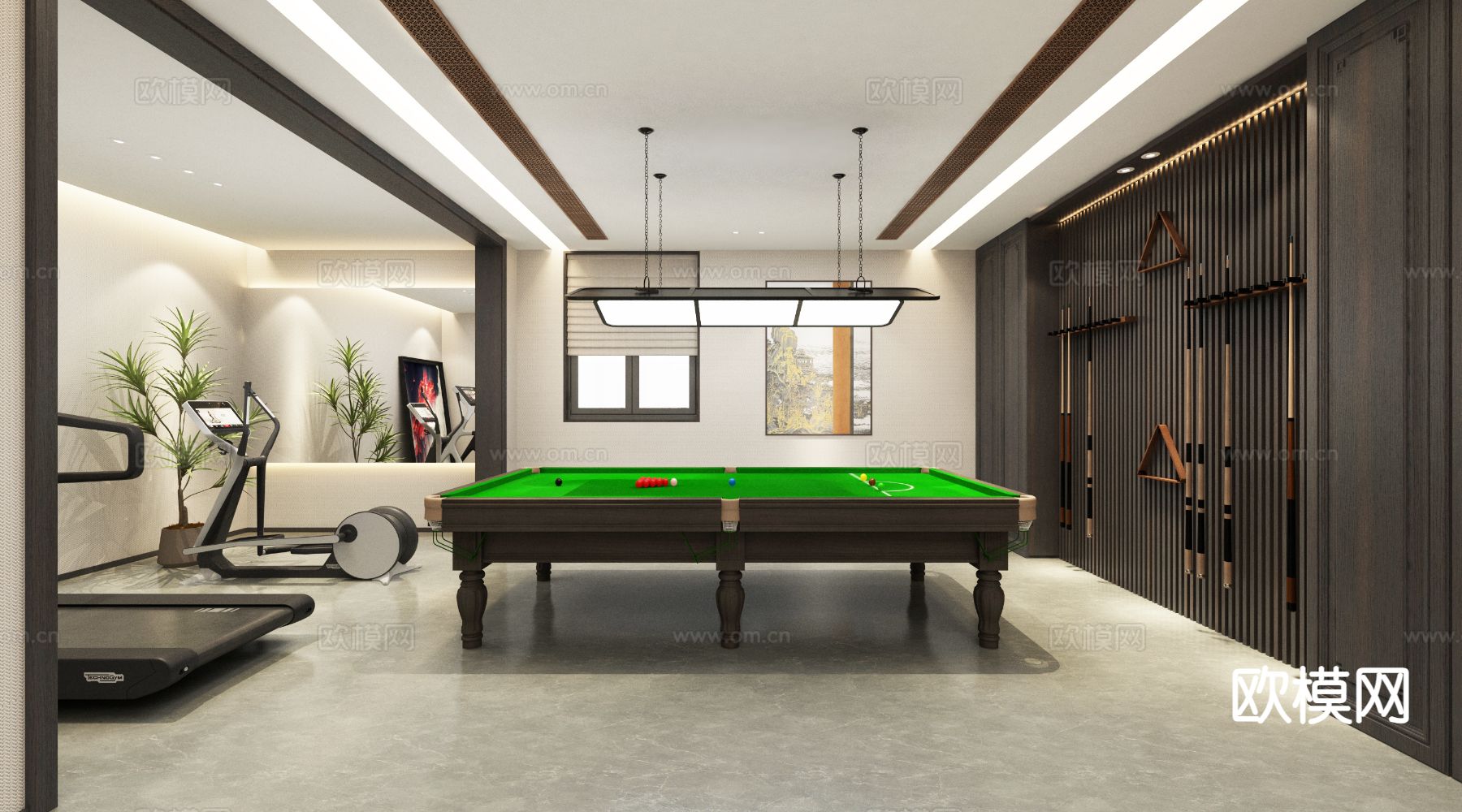 新中式台球厅 健身房3d模型下载