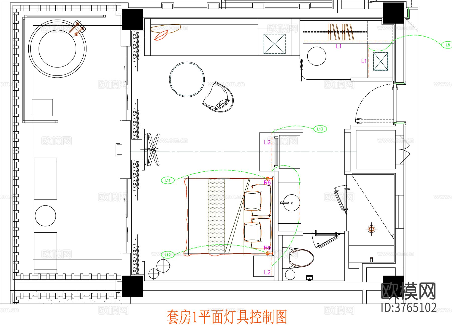 酒店客房 酒店房间 客房平面图 房间平面布局 客房平面布置cad施工图