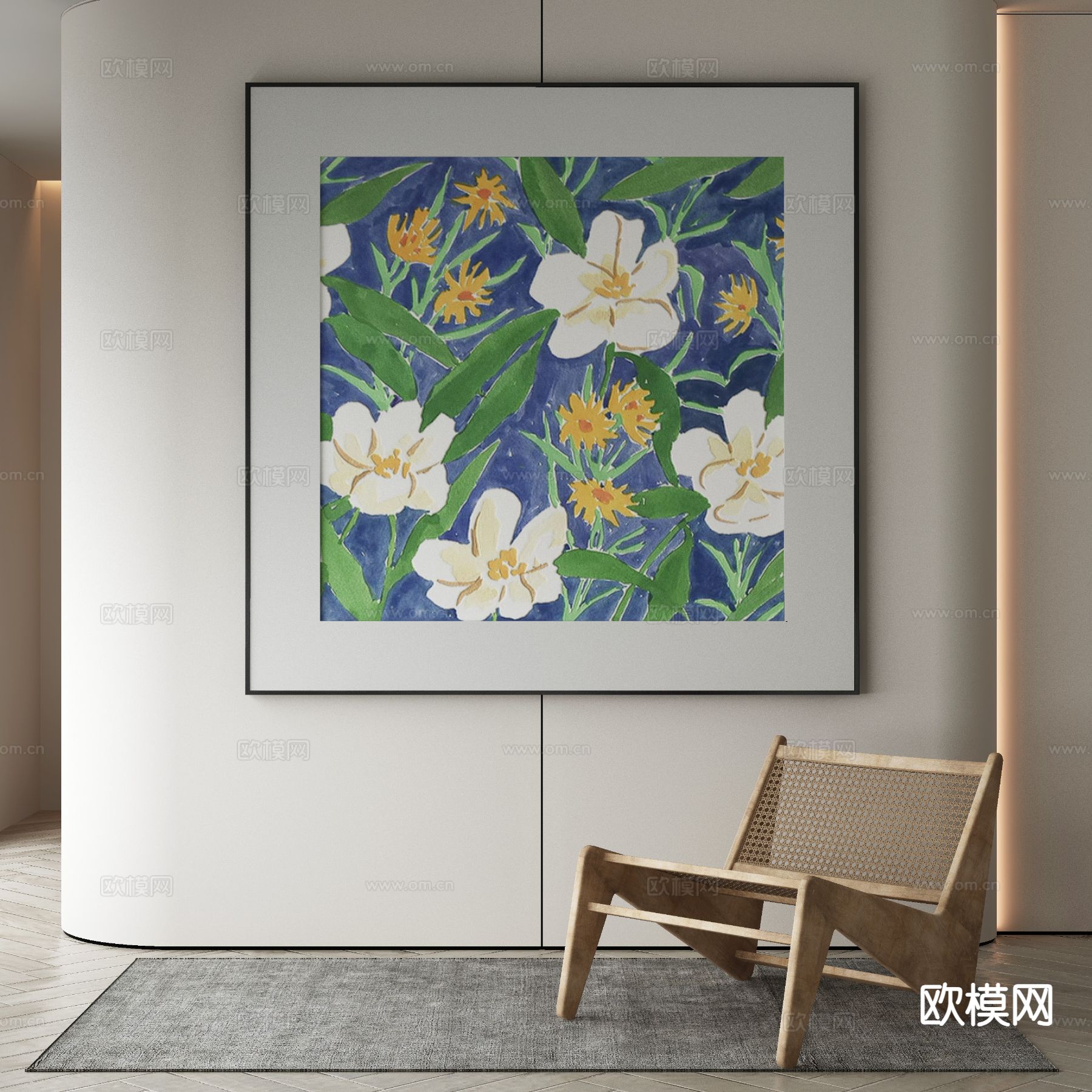 现代装饰画 花朵油画3d模型