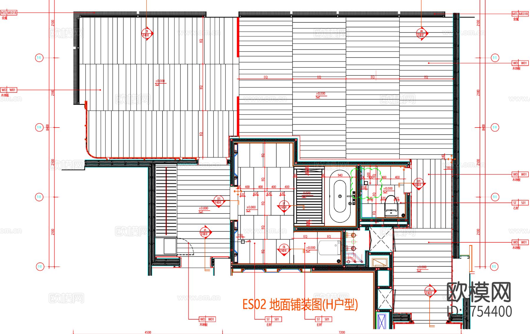 酒店客房cad平面图