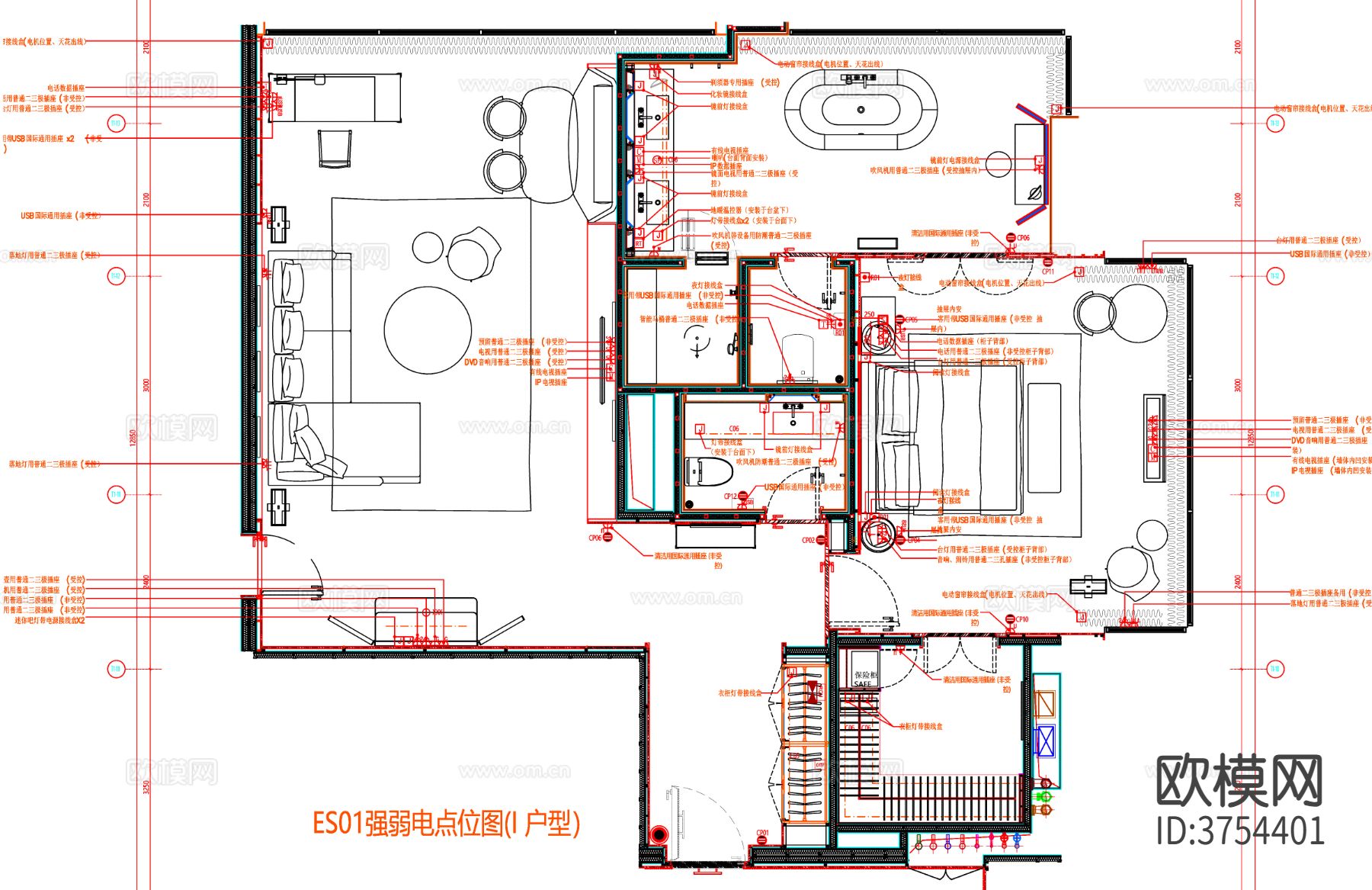 酒店客房cad平面图