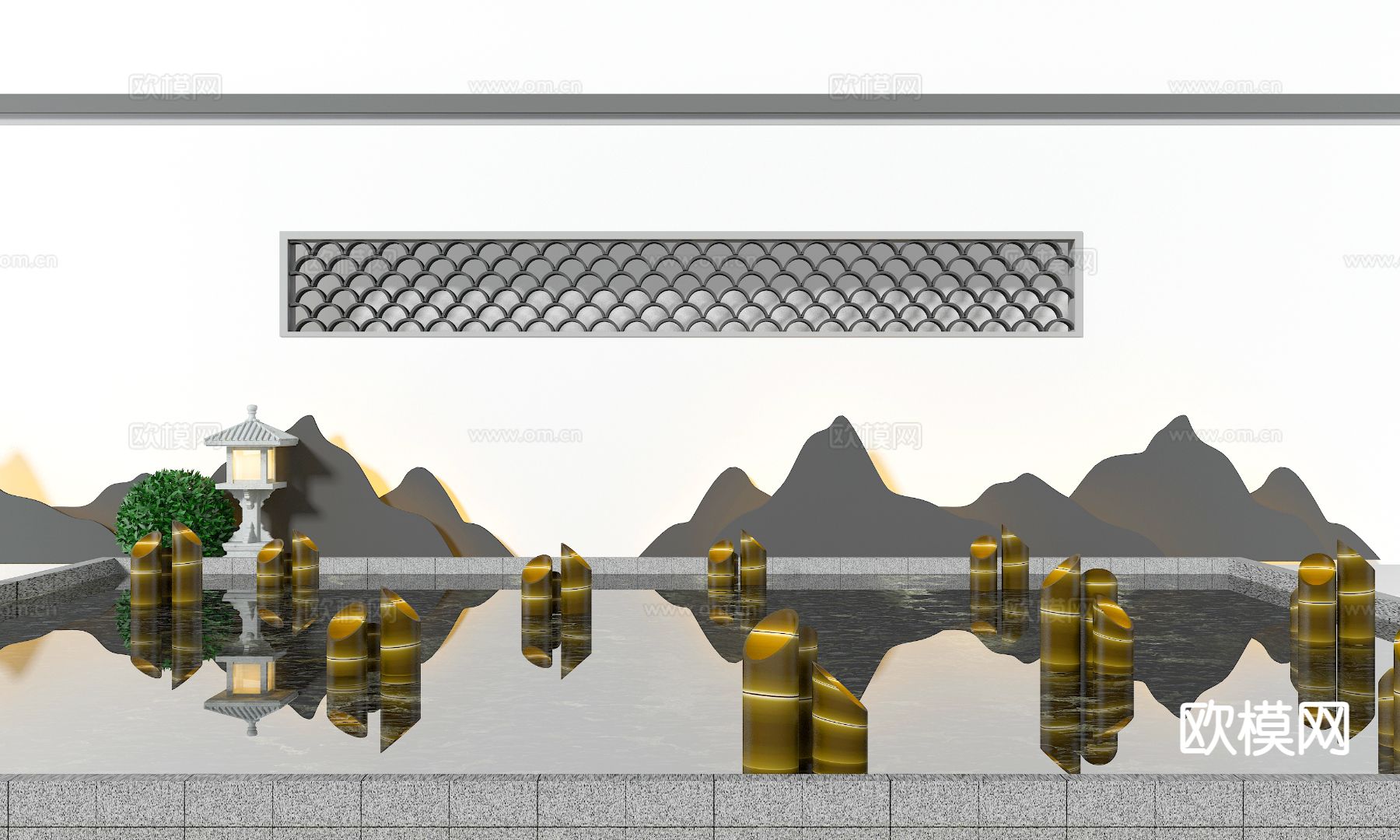 中式水塘园艺小品 景观小品3d模型