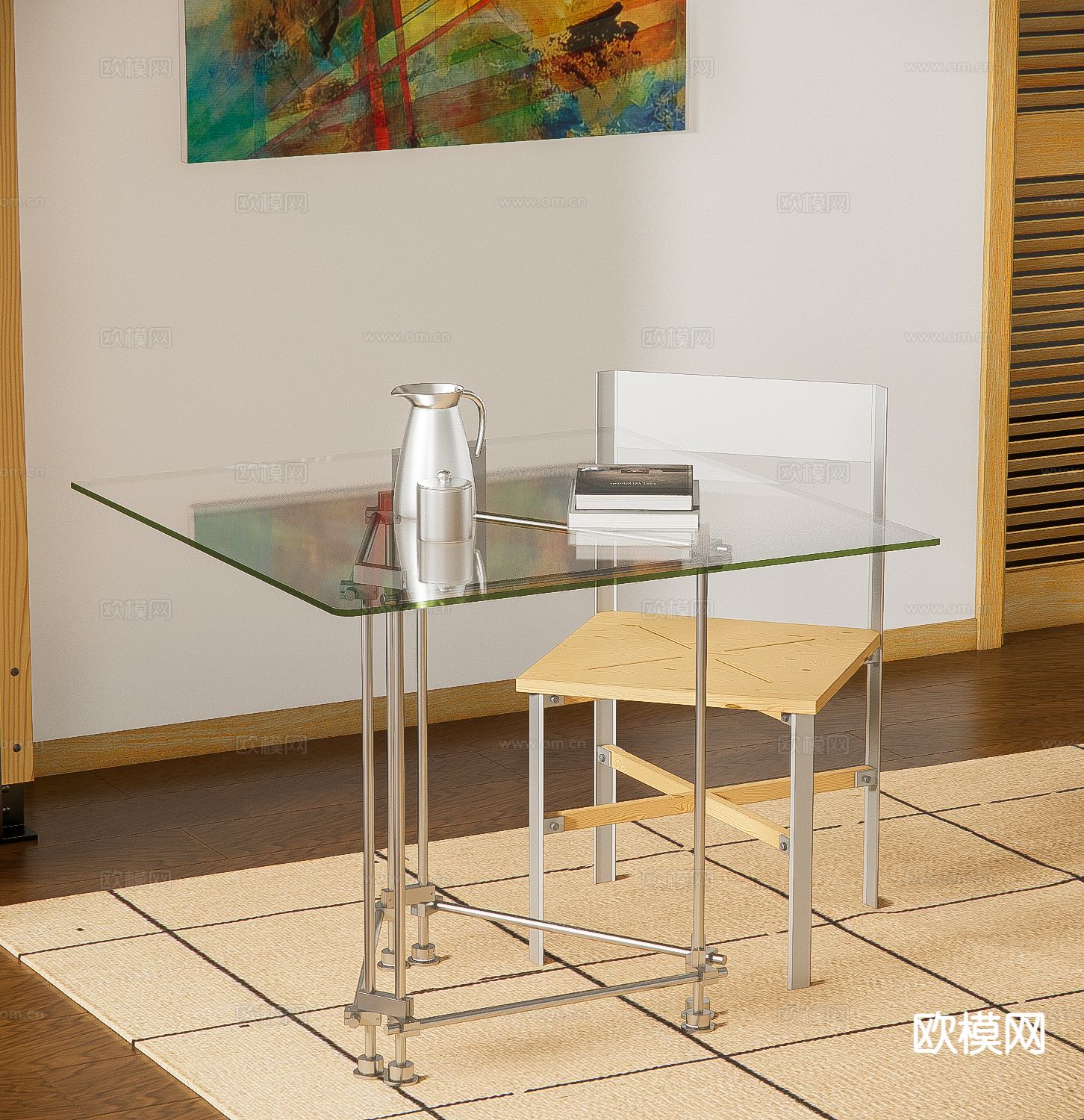 现代玻璃餐桌椅3d模型下载