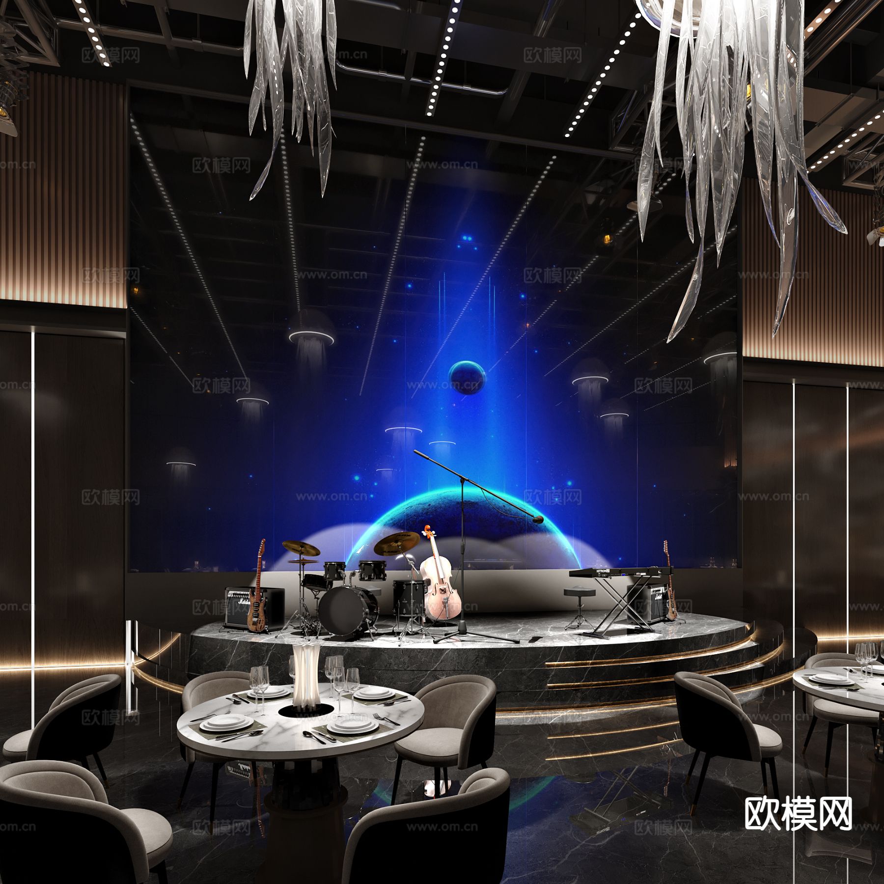 现代音乐餐厅 网红餐厅3d模型