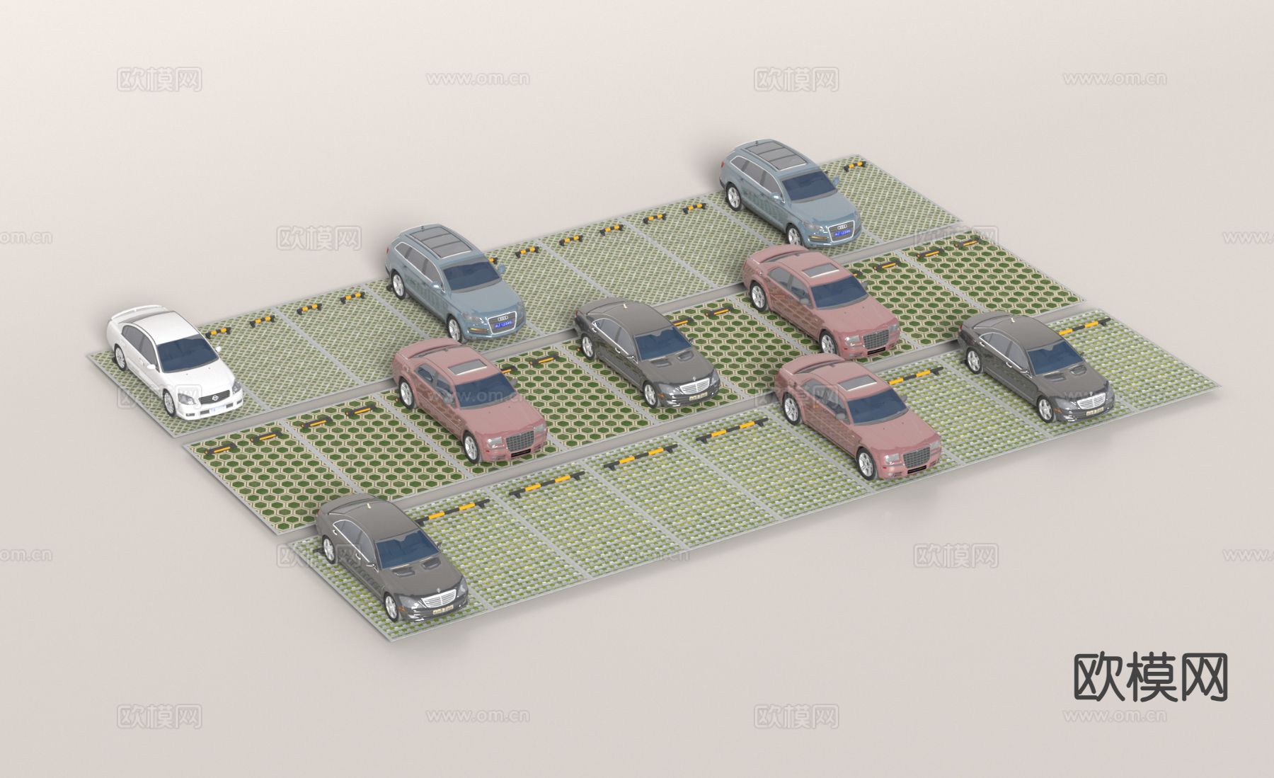 户外停车场 停车位 公共停车场su模型