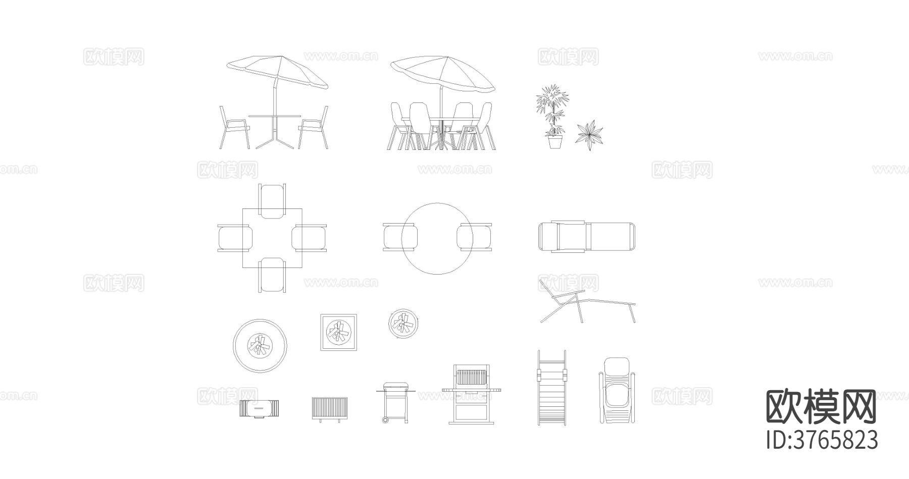 户外家具阳伞桌椅cad图库