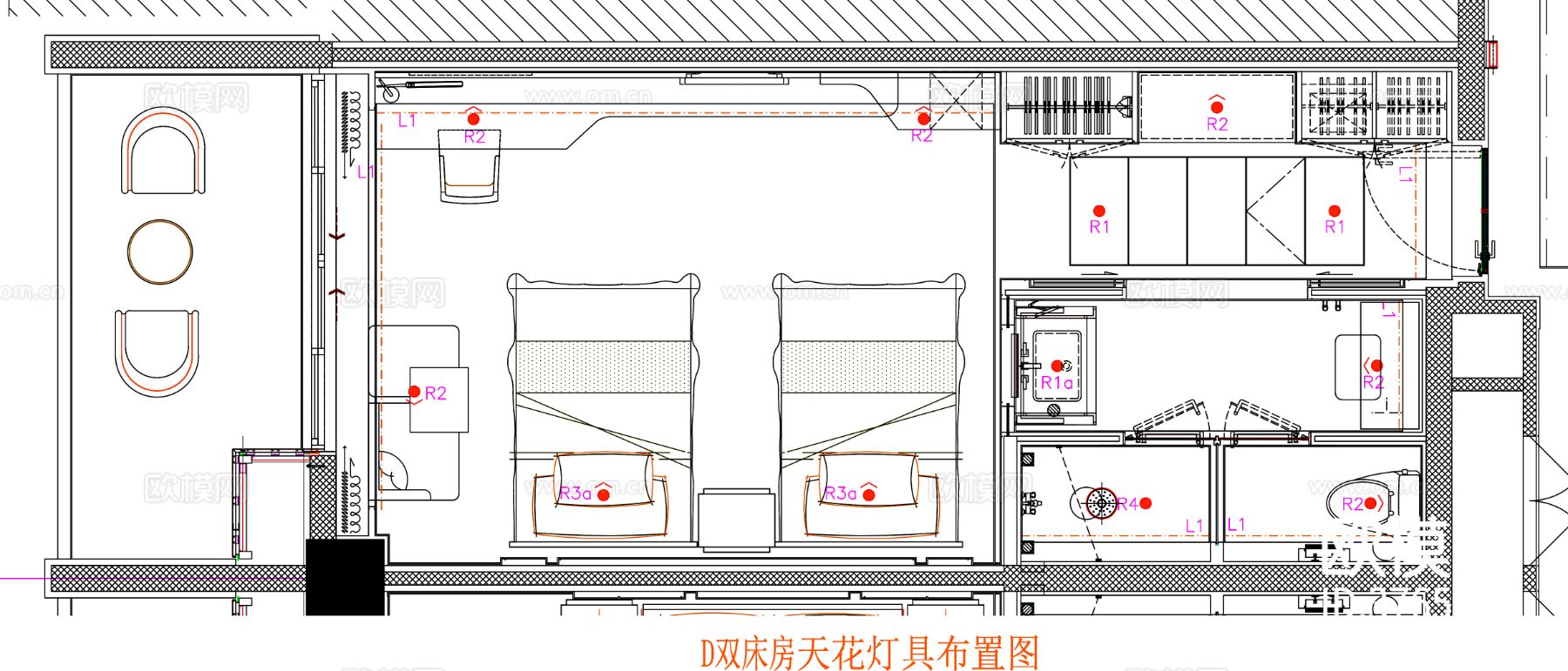 酒店客房 酒店房间 客房平面图 房间平面布局 客房平面布置cad施工图