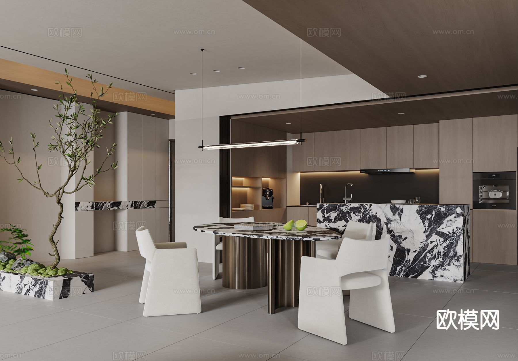 意式极简客餐厅3d模型下载（渲染图2）