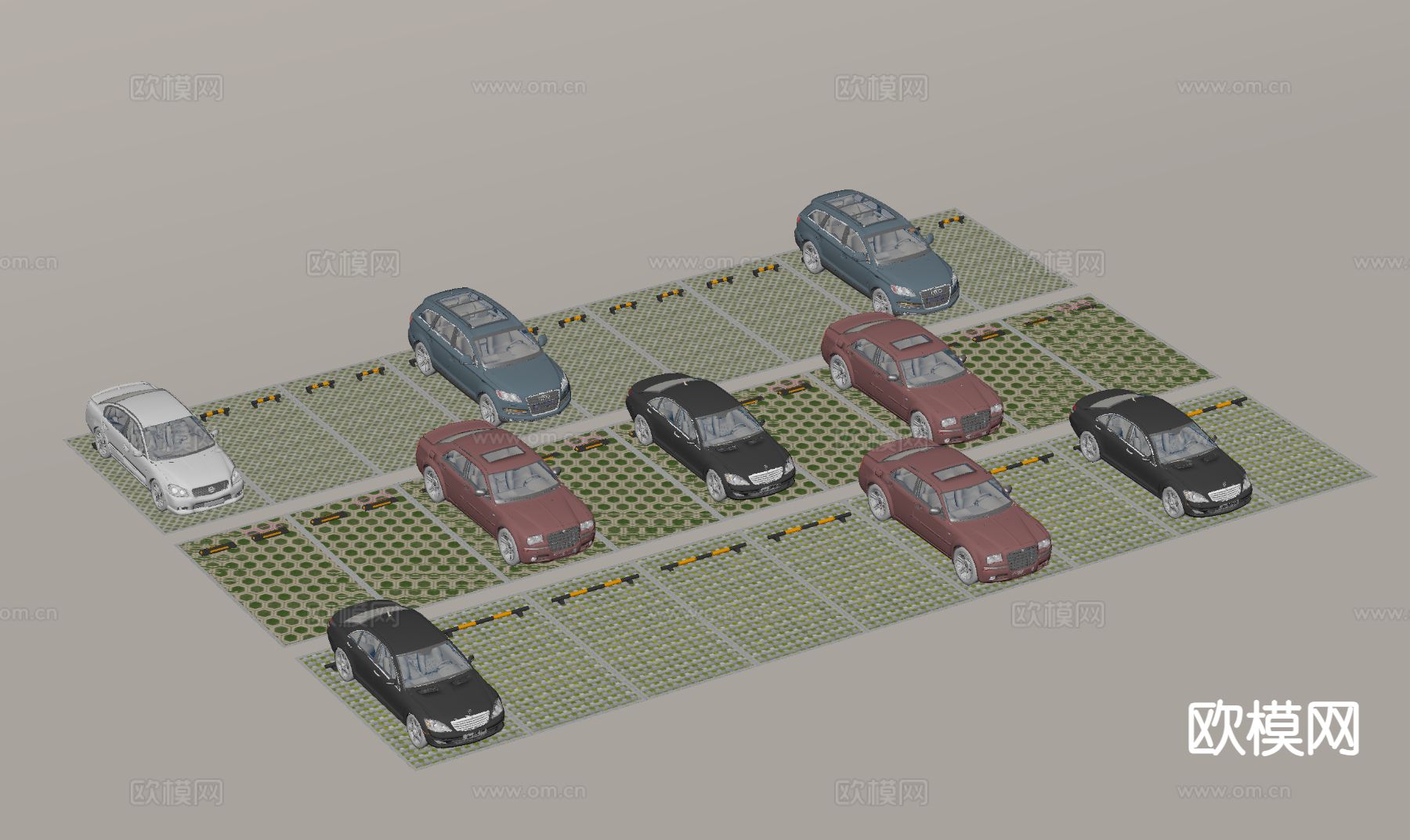 户外停车场 停车位 公共停车场su模型