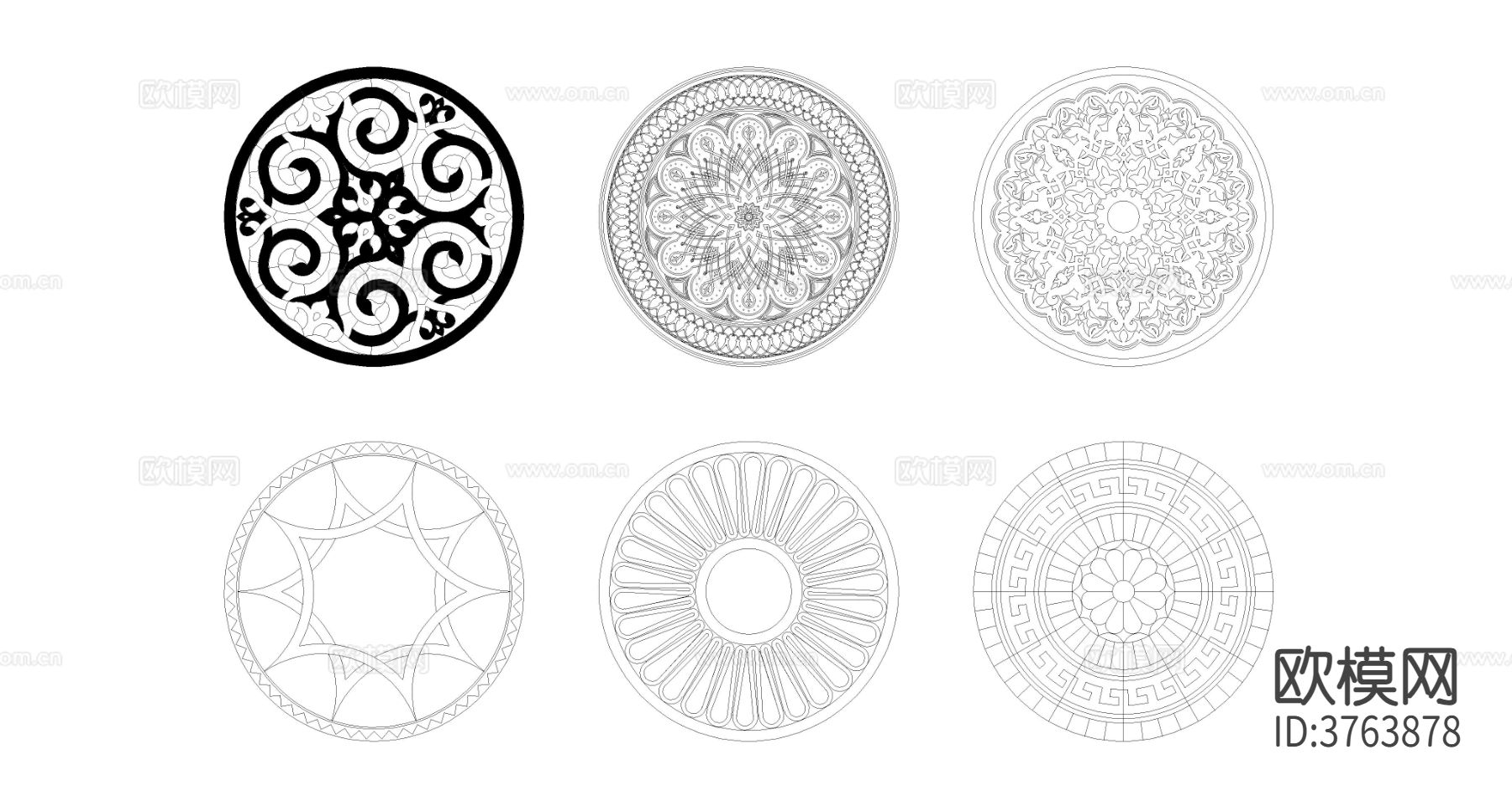 圆形装饰图案 拼花瓷砖CAD图块
